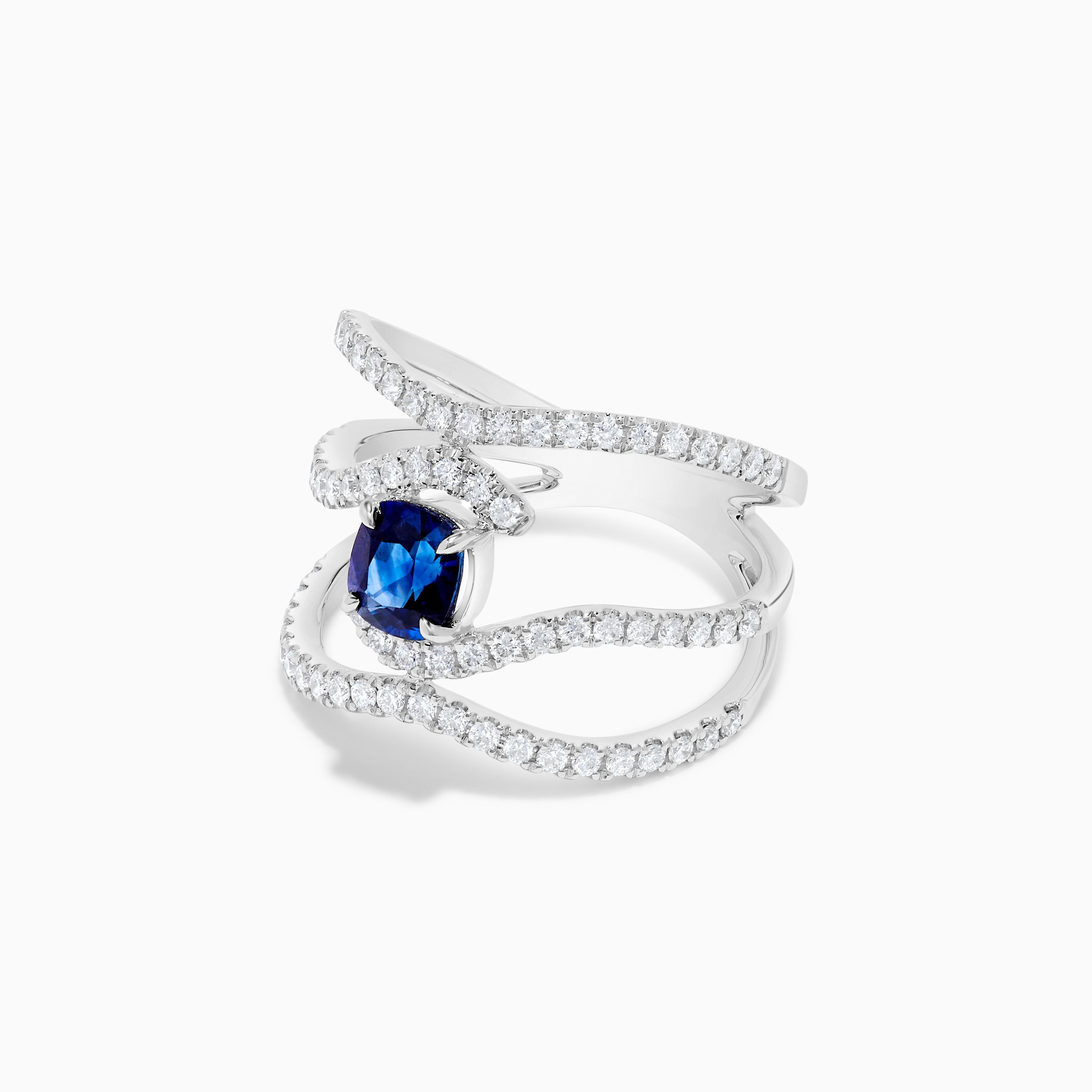 Anillo de cóctel de oro con zafiro cojín azul natural y diamante blanco de 1.77 quilates TW Corte cojín en venta