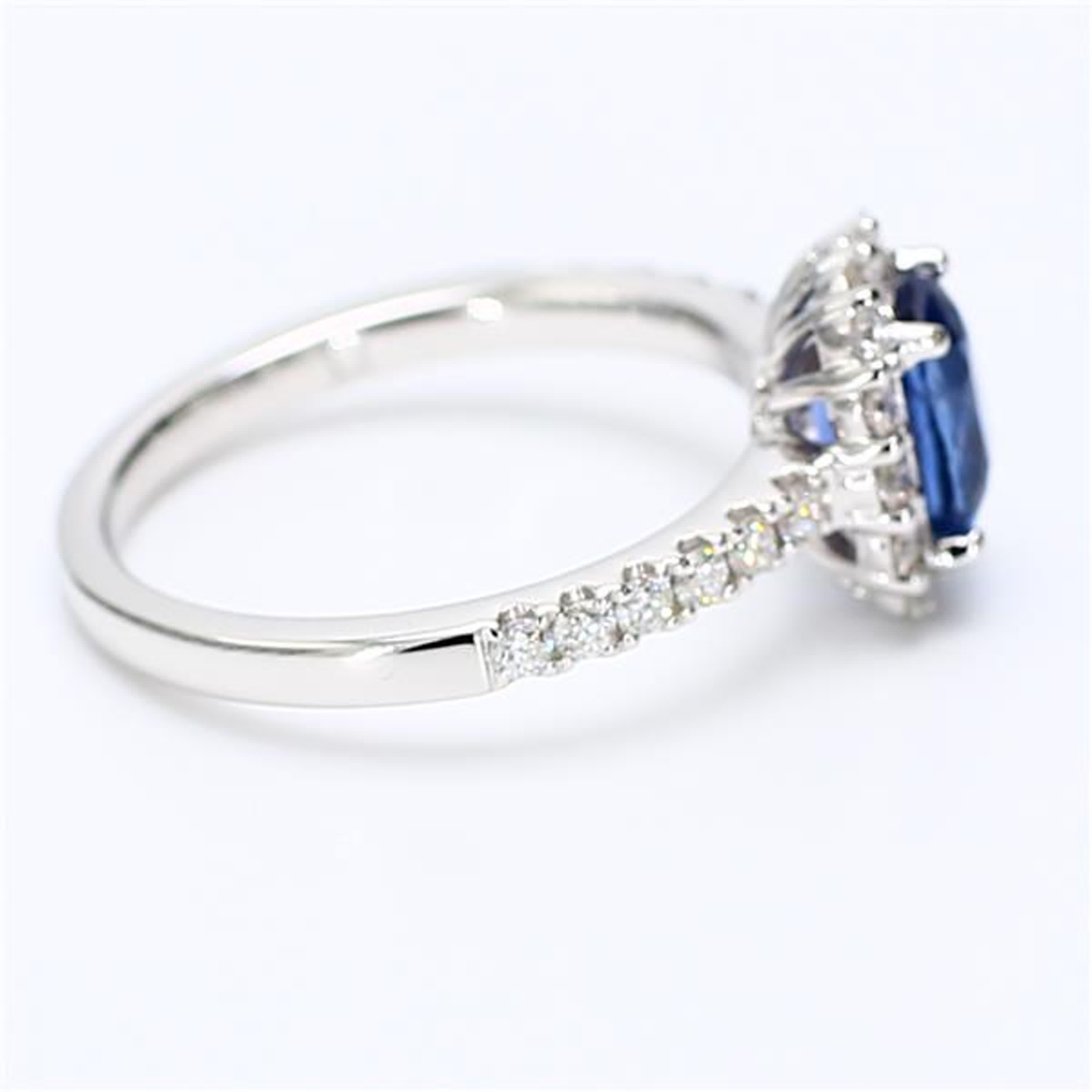 Women's Natural Blue Cushion Sapphire and White Diamond 1.77 Carat TW Gold Cocktail Ring For Sale