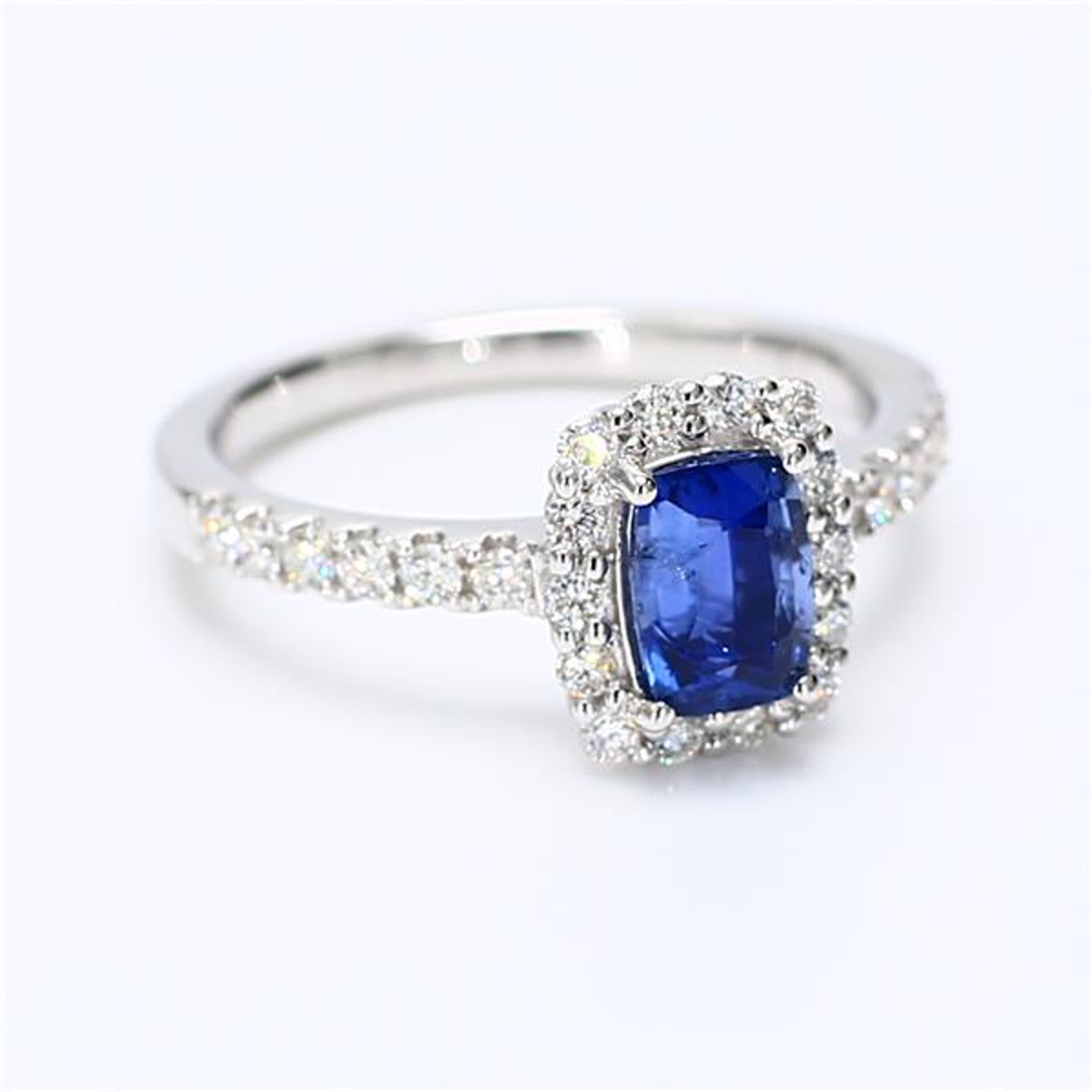 Natural Blue Cushion Sapphire and White Diamond 1.77 Carat TW Gold Cocktail Ring For Sale 1