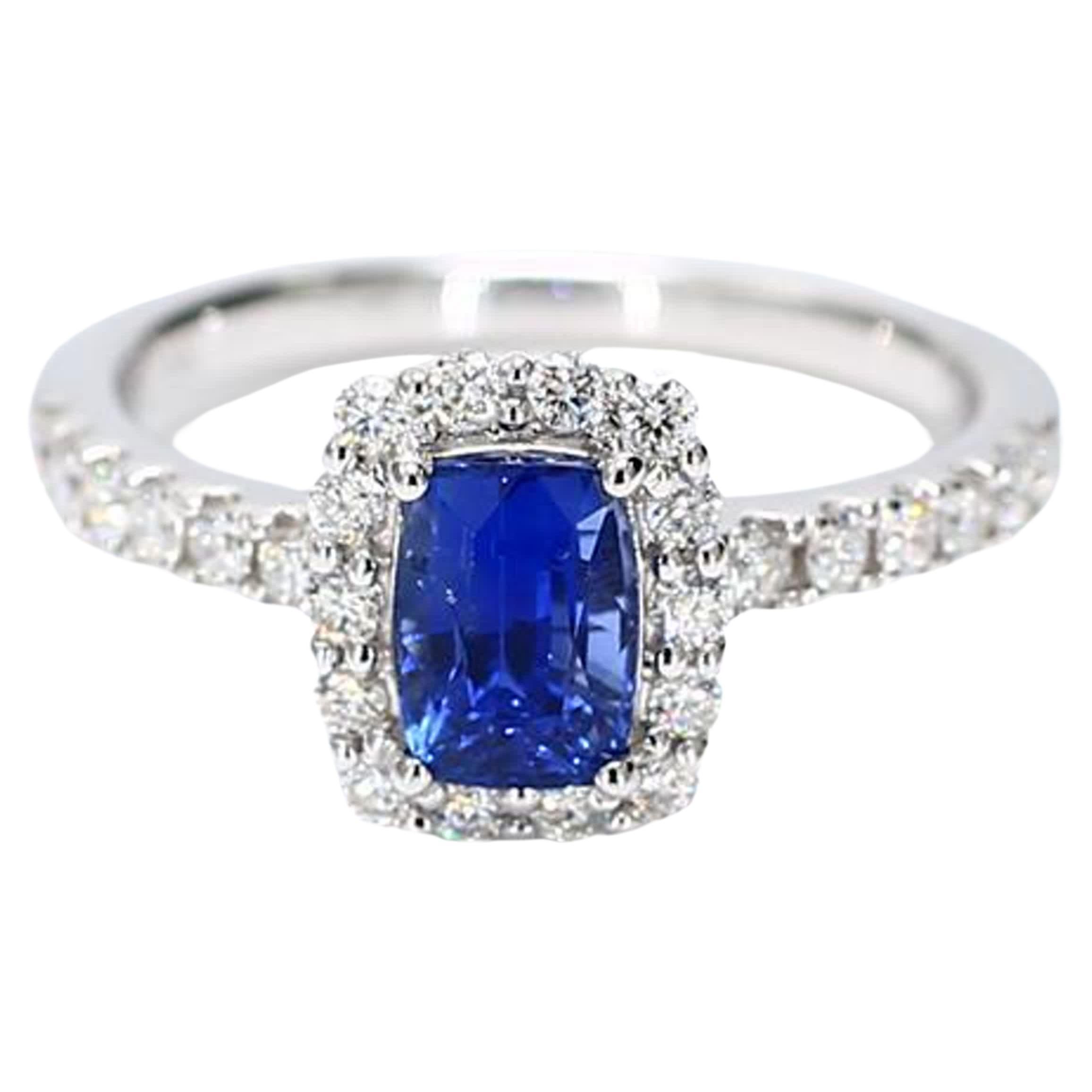 Natural Blue Cushion Sapphire and White Diamond 1.77 Carat TW Gold Cocktail Ring For Sale