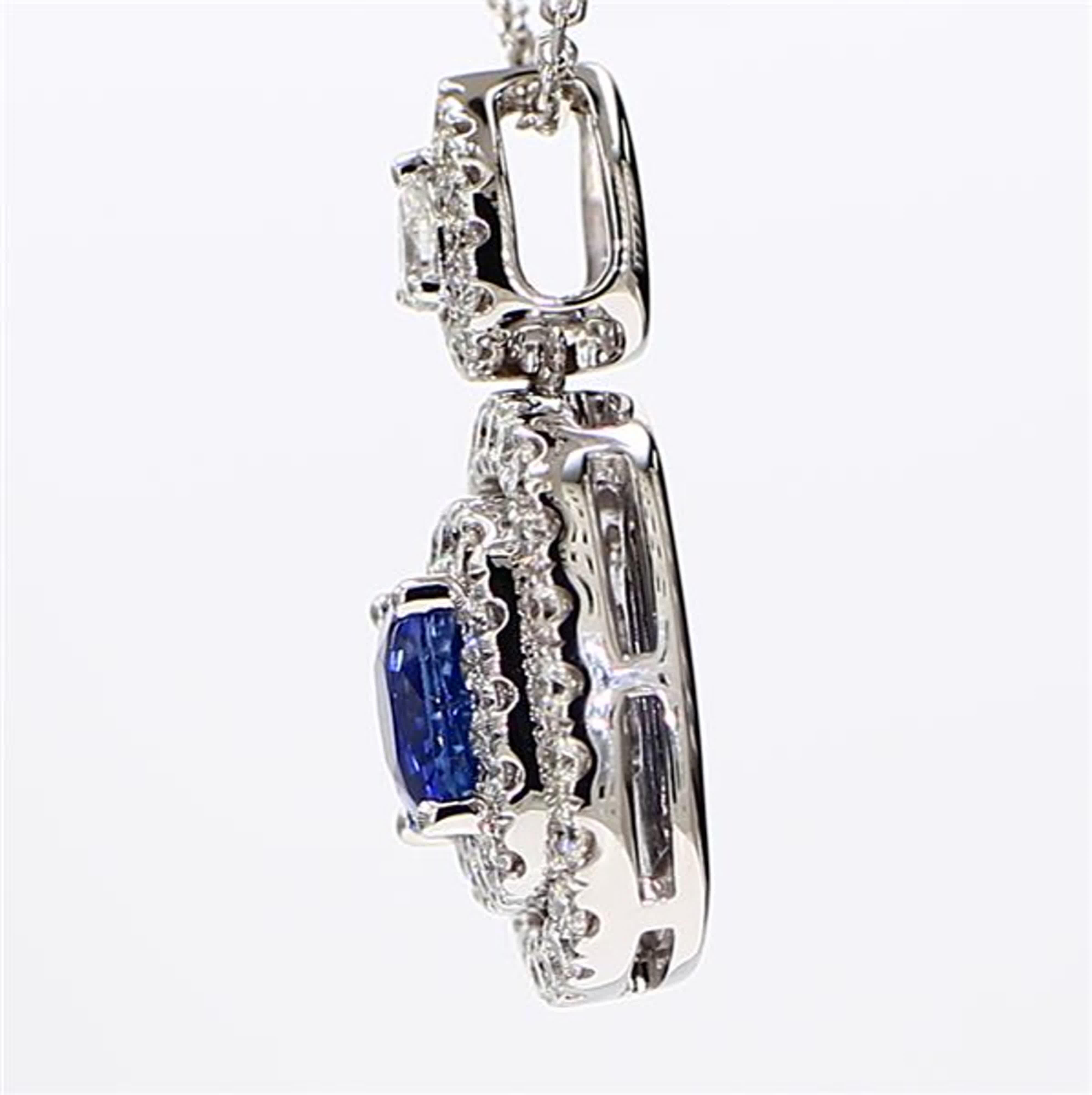 Contemporary Natural Blue Cushion Sapphire and White Diamond 1.77 Carat TW White Gold Pendant For Sale