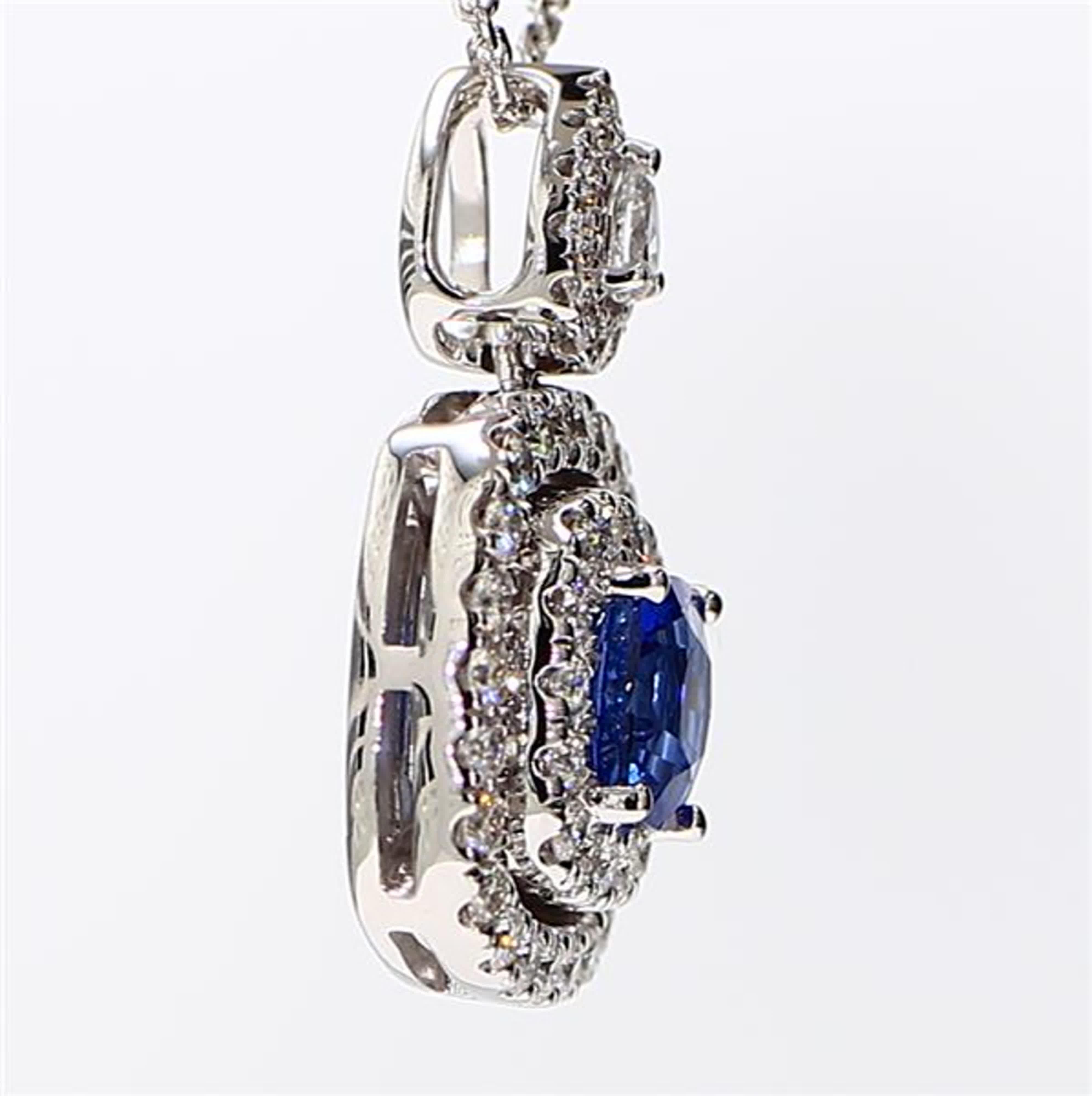 Women's Natural Blue Cushion Sapphire and White Diamond 1.77 Carat TW White Gold Pendant For Sale