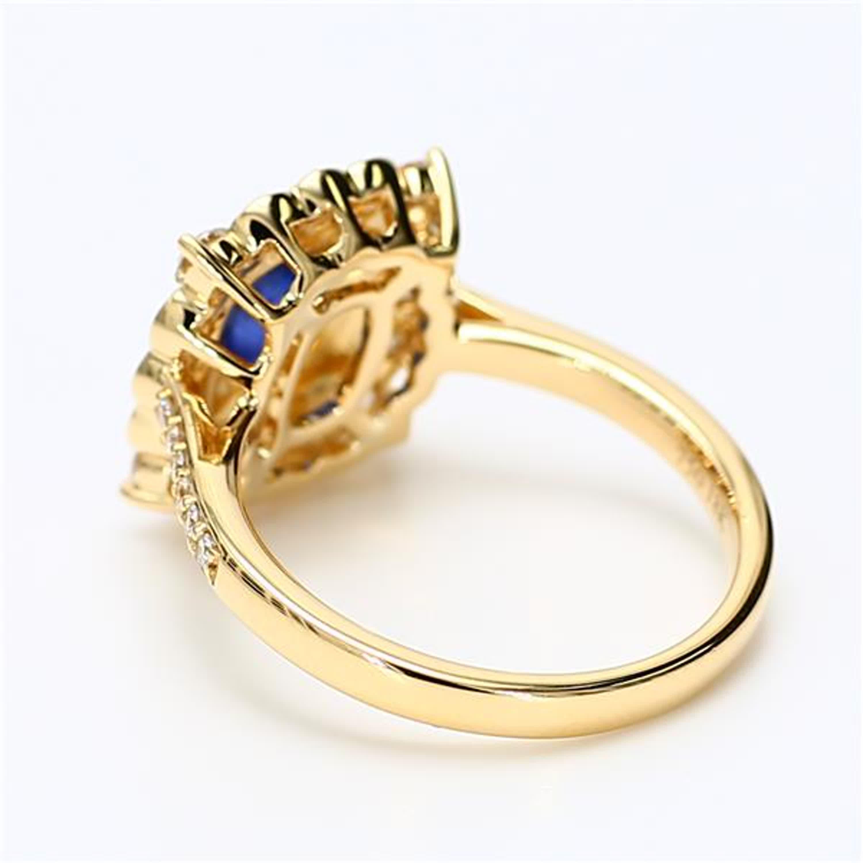 Cushion Cut Natural Blue Cushion Sapphire and White Diamond 1.96 Carat TW Gold Cocktail Ring For Sale