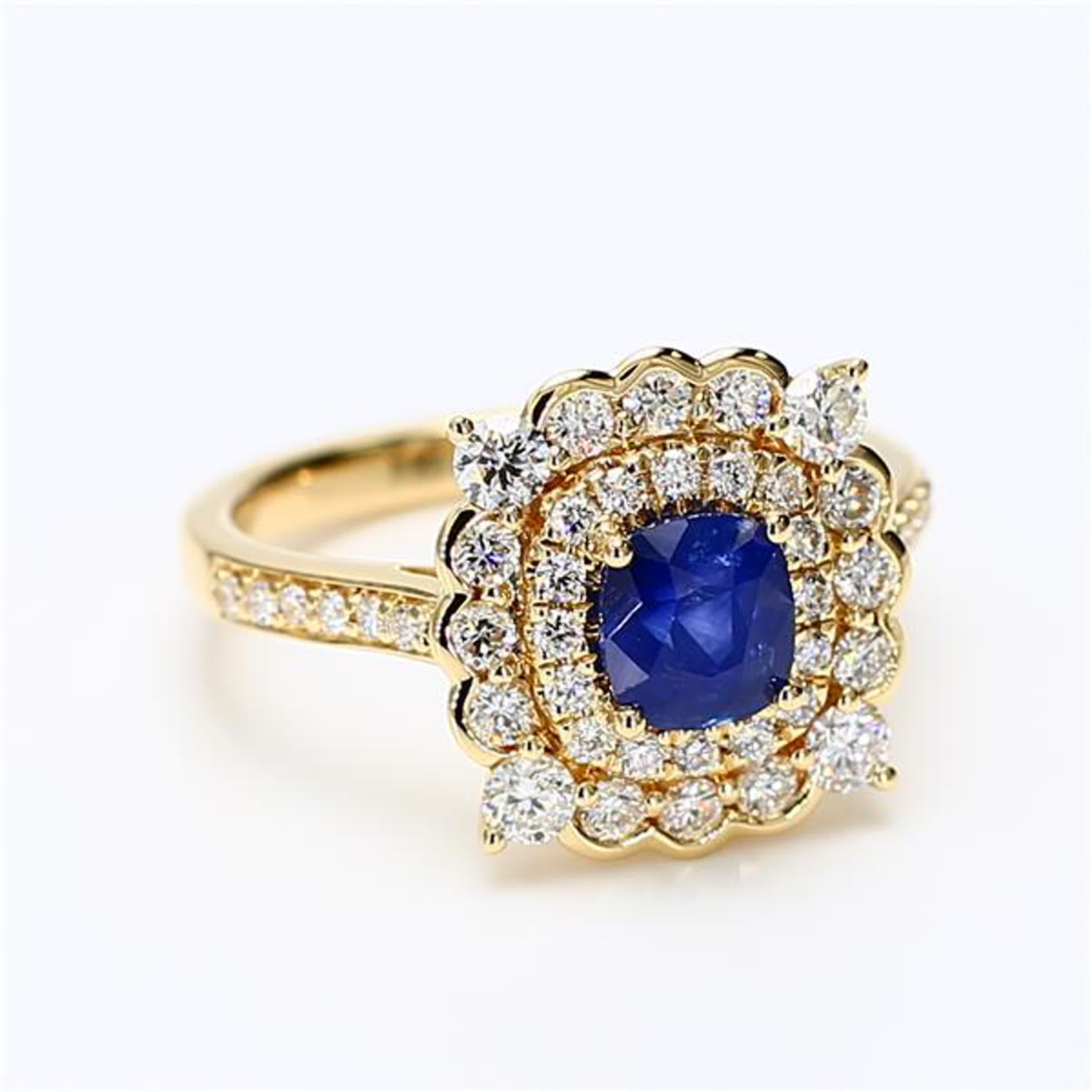 Natural Blue Cushion Sapphire and White Diamond 1.96 Carat TW Gold Cocktail Ring For Sale 1
