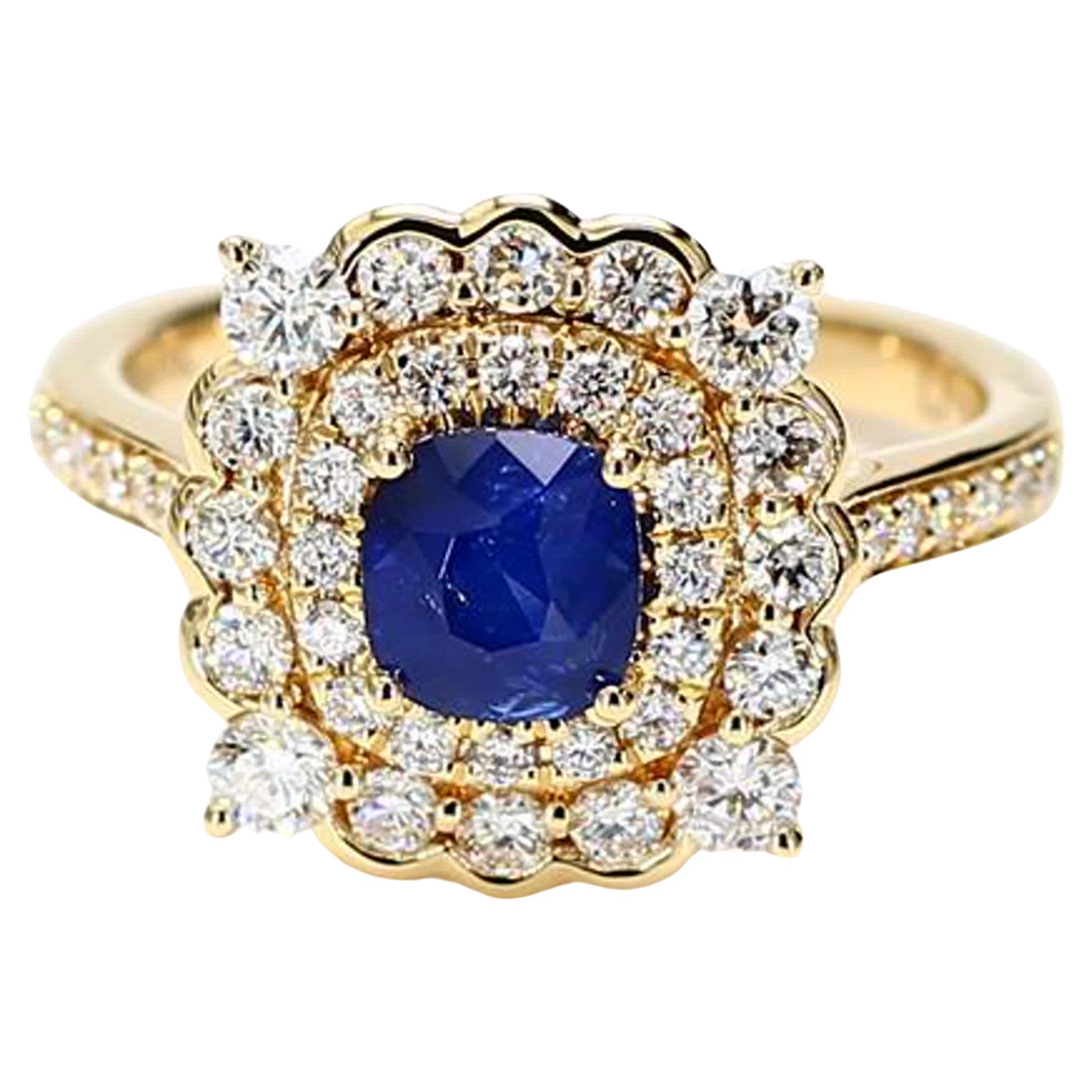 Natural Blue Cushion Sapphire and White Diamond 1.96 Carat TW Gold Cocktail Ring
