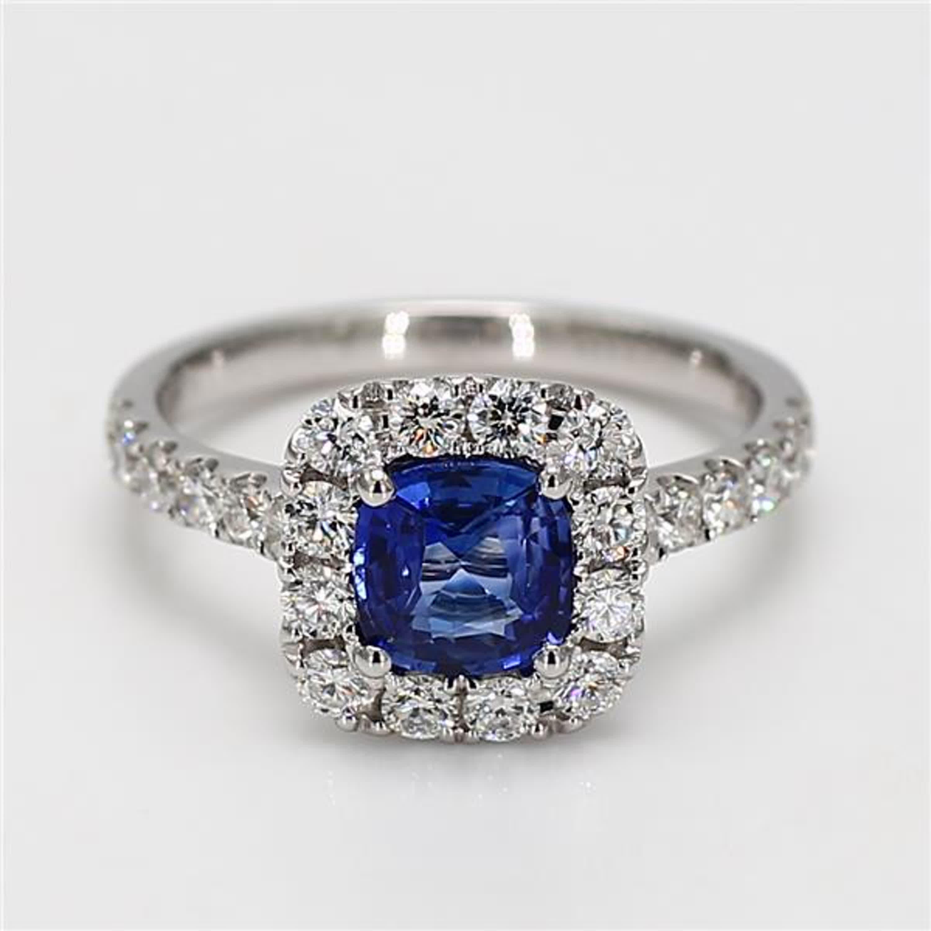 Contemporary Natural Blue Cushion Sapphire and White Diamond 1.99 Carat TW Gold Cocktail Ring For Sale