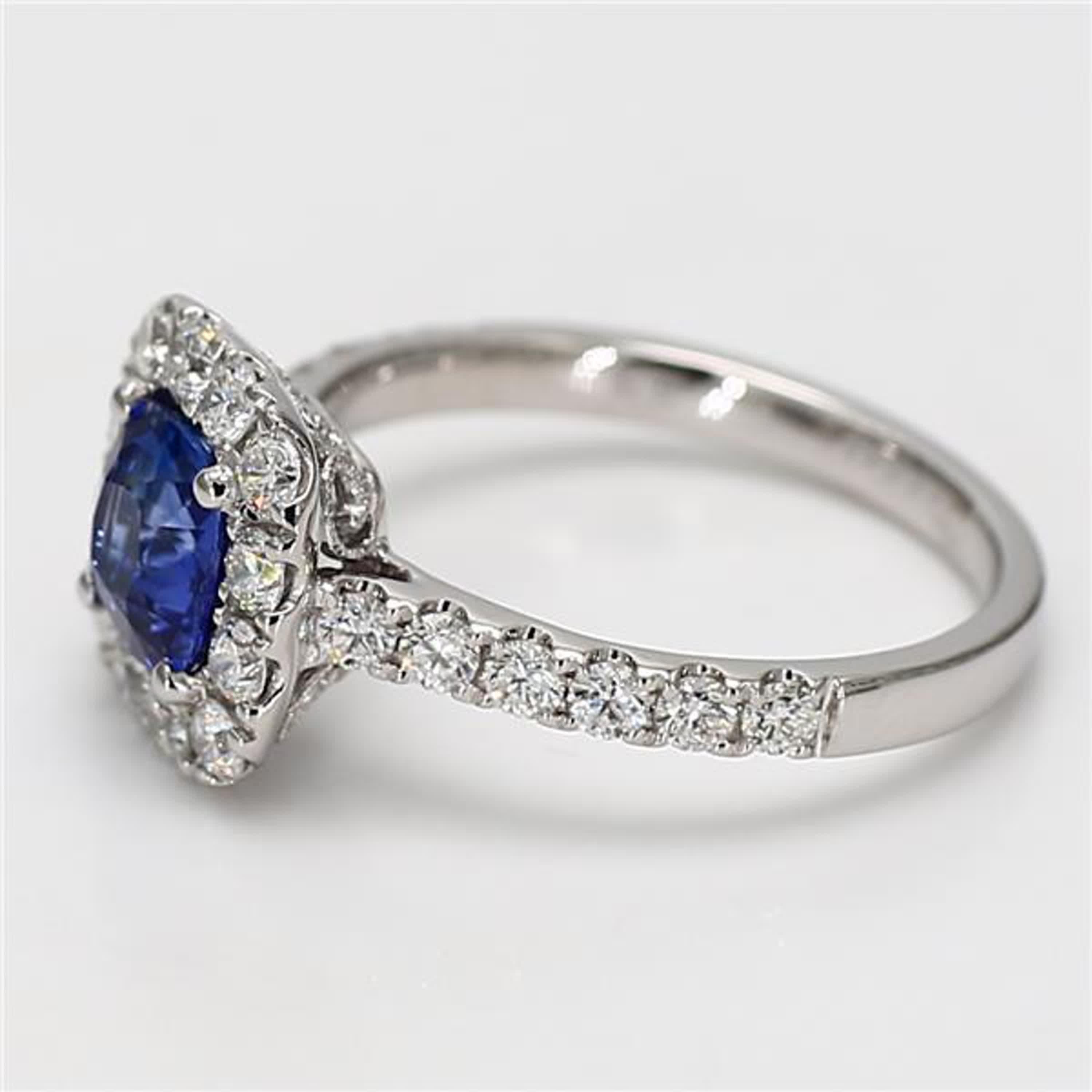 Cushion Cut Natural Blue Cushion Sapphire and White Diamond 1.99 Carat TW Gold Cocktail Ring For Sale