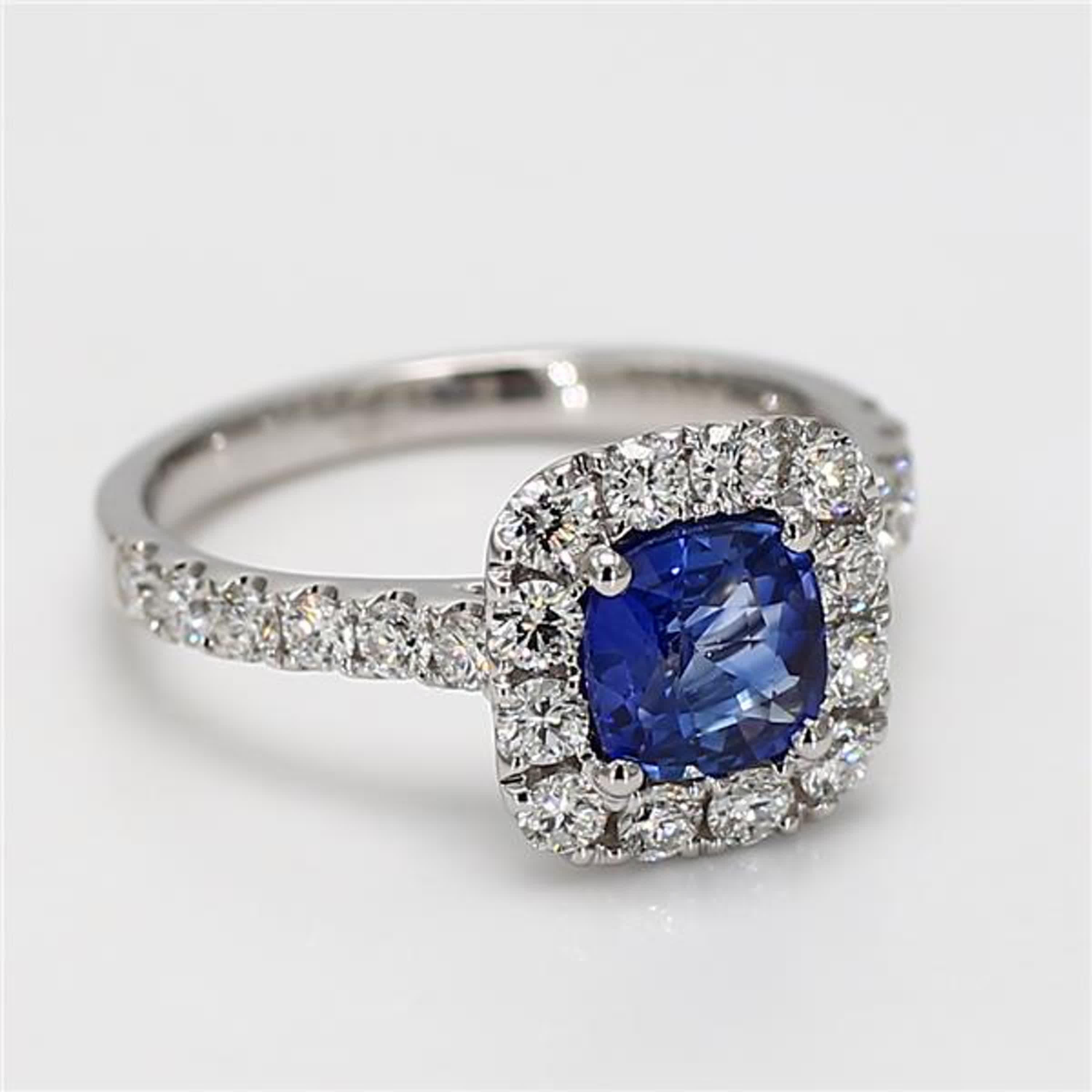 Natural Blue Cushion Sapphire and White Diamond 1.99 Carat TW Gold Cocktail Ring For Sale 2