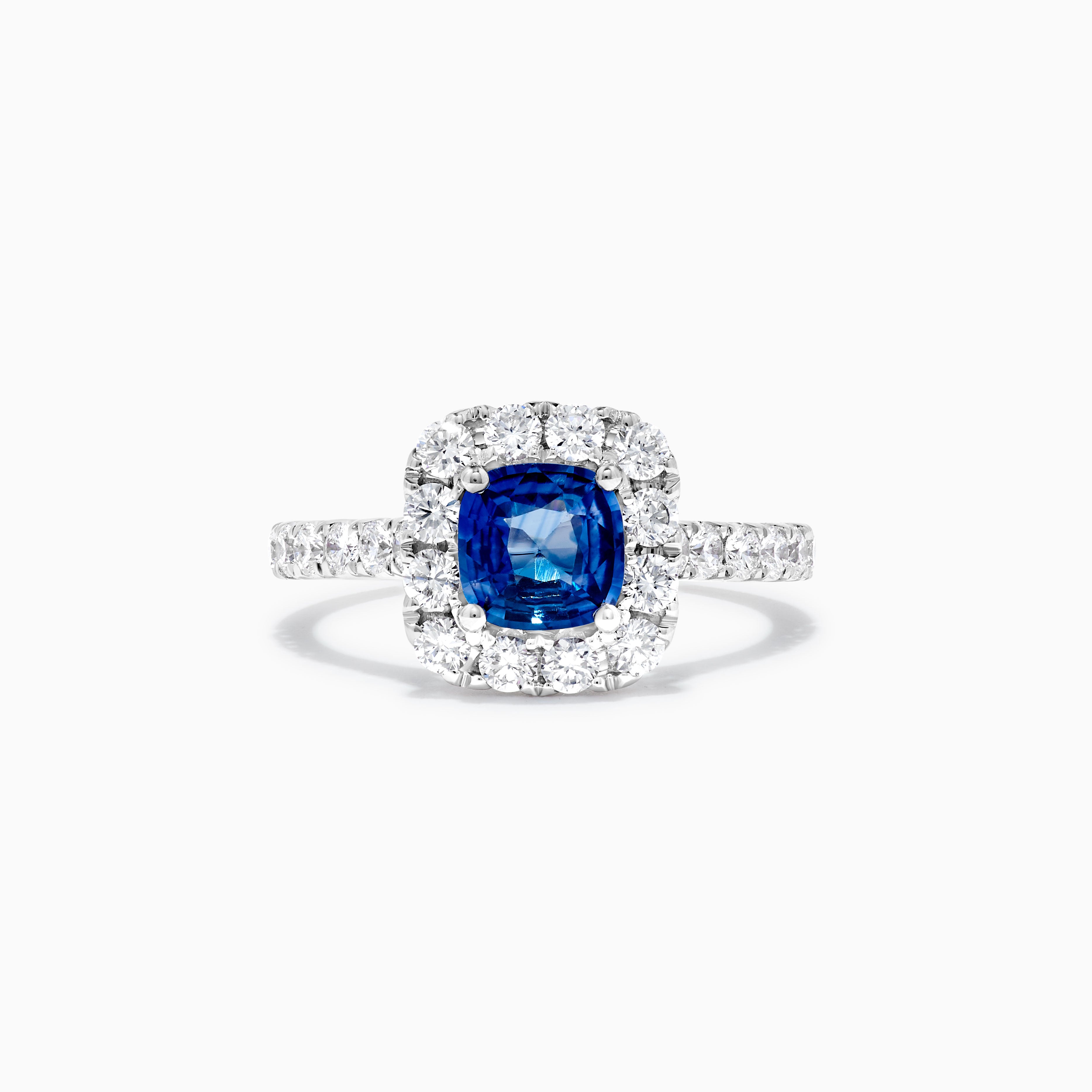 Natural Blue Cushion Sapphire and White Diamond 1.99 Carat TW Gold Cocktail Ring