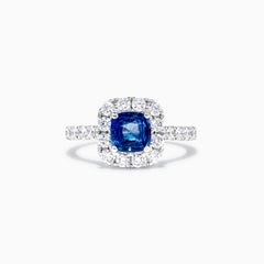 Natürlicher blauer Saphir im Kissenschliff und weißer Diamant 1.99 Karat TW Gold Cocktail-Ring