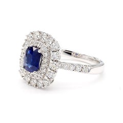 Natural Blue Cushion Sapphire and White Diamond 2.02 Carat TW Gold Cocktail Ring