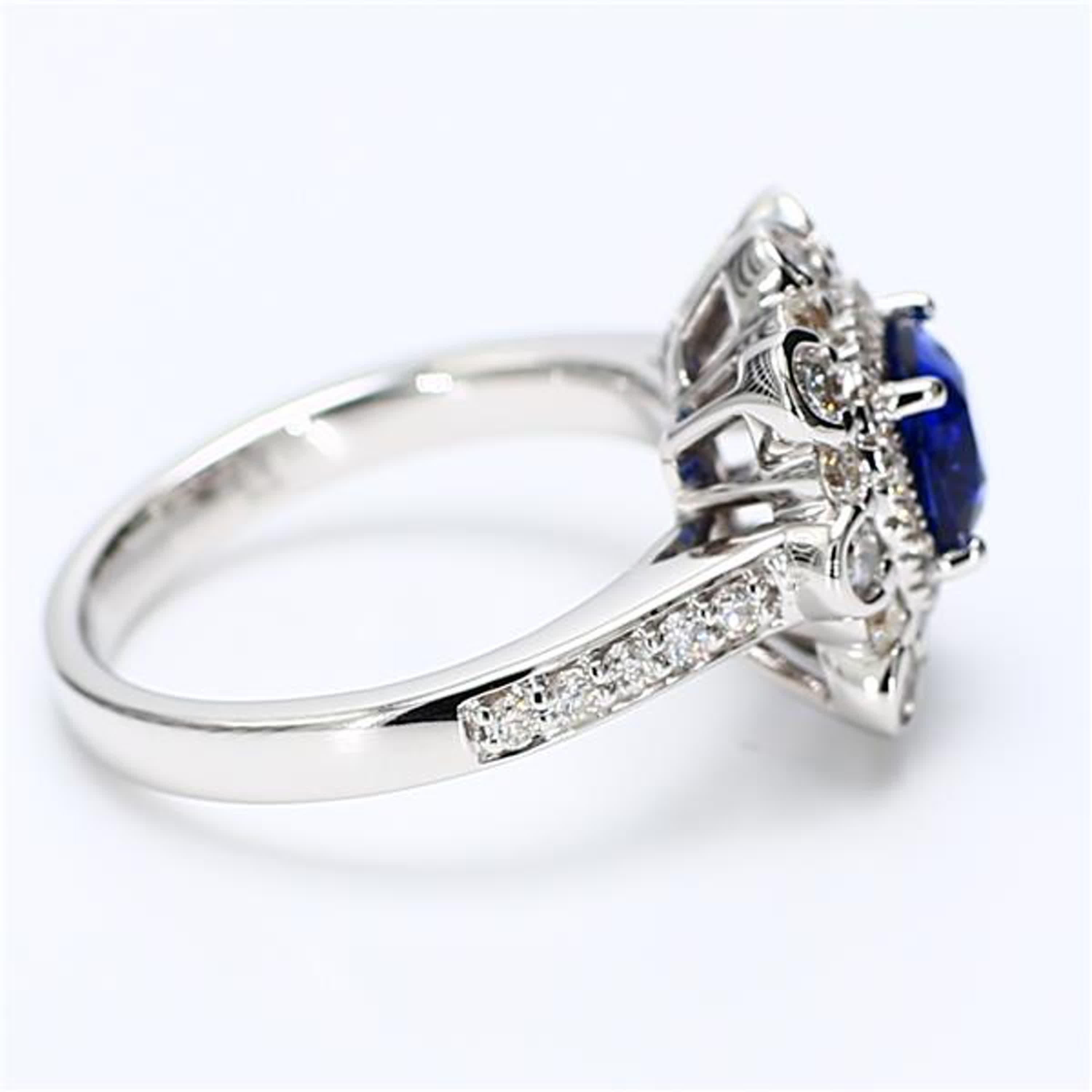 Women's Natural Blue Cushion Sapphire and White Diamond 2.03 Carat TW Gold Cocktail Ring For Sale