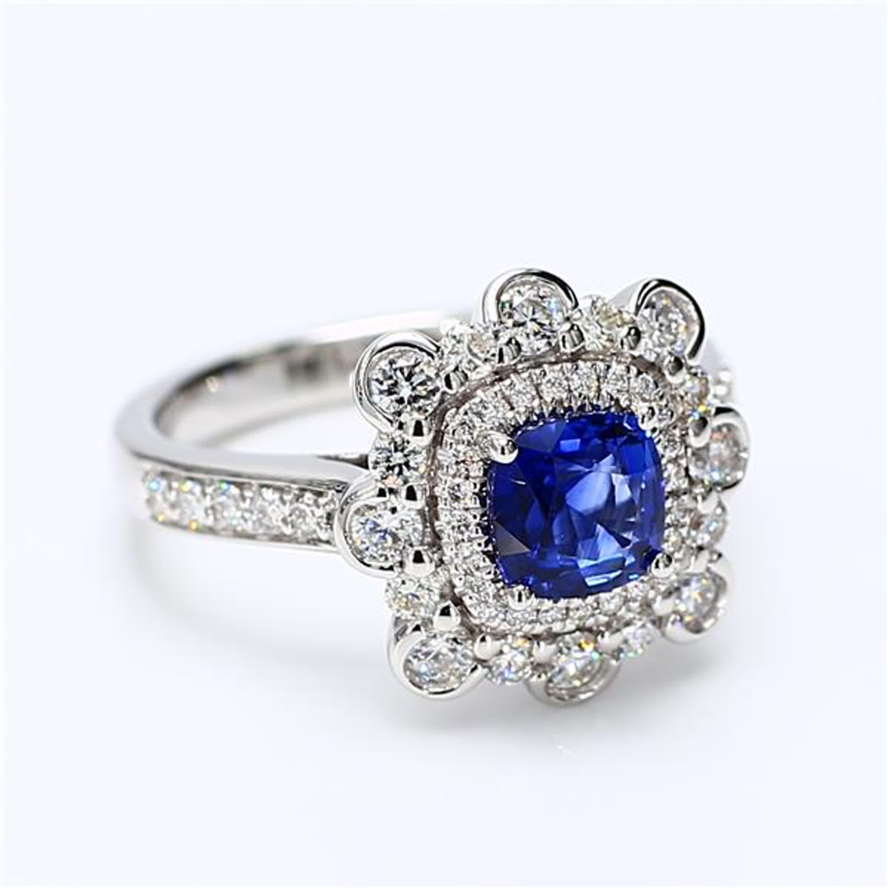 Natural Blue Cushion Sapphire and White Diamond 2.03 Carat TW Gold Cocktail Ring For Sale 1