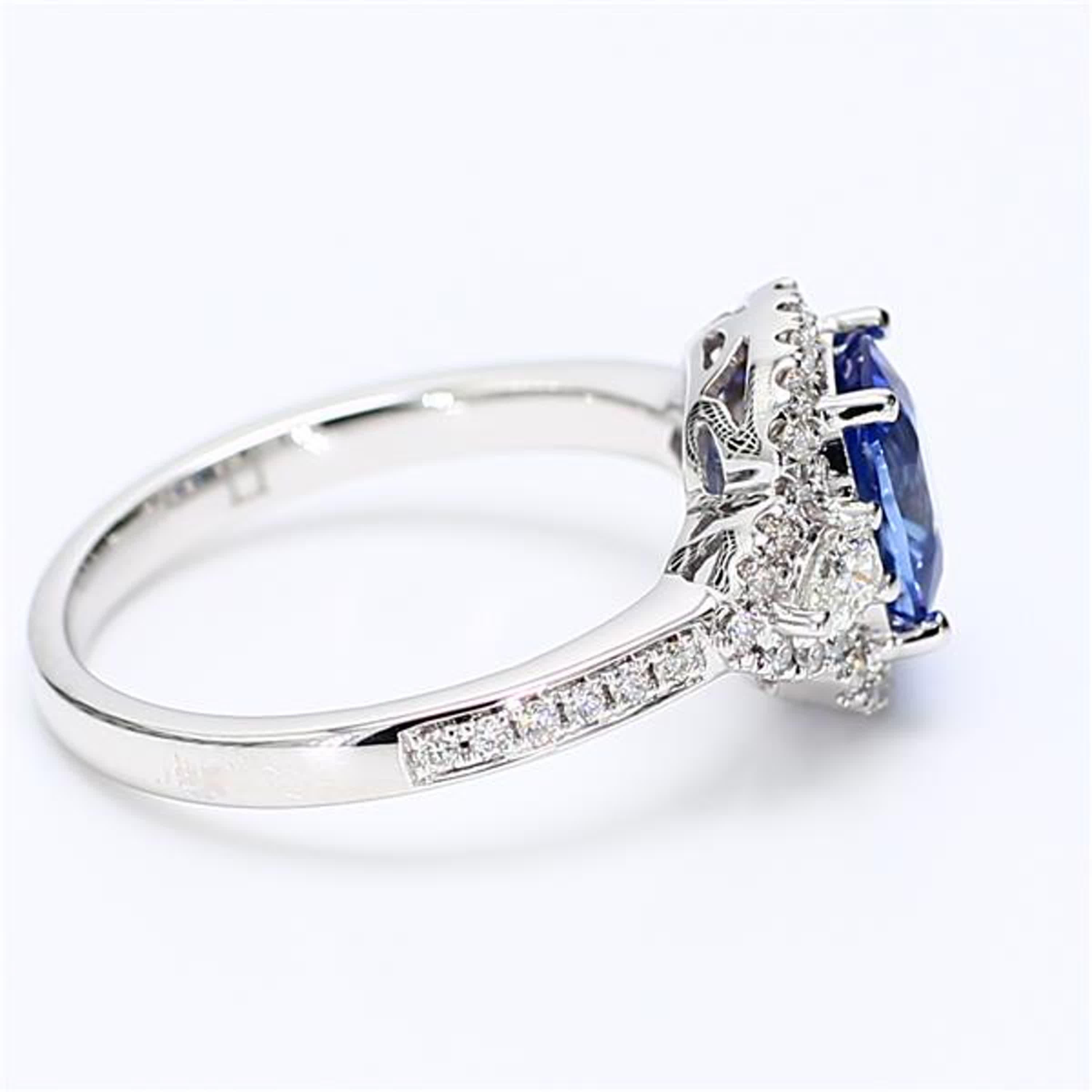 Women's Natural Blue Cushion Sapphire and White Diamond 2.05 Carat TW Gold Cocktail Ring For Sale