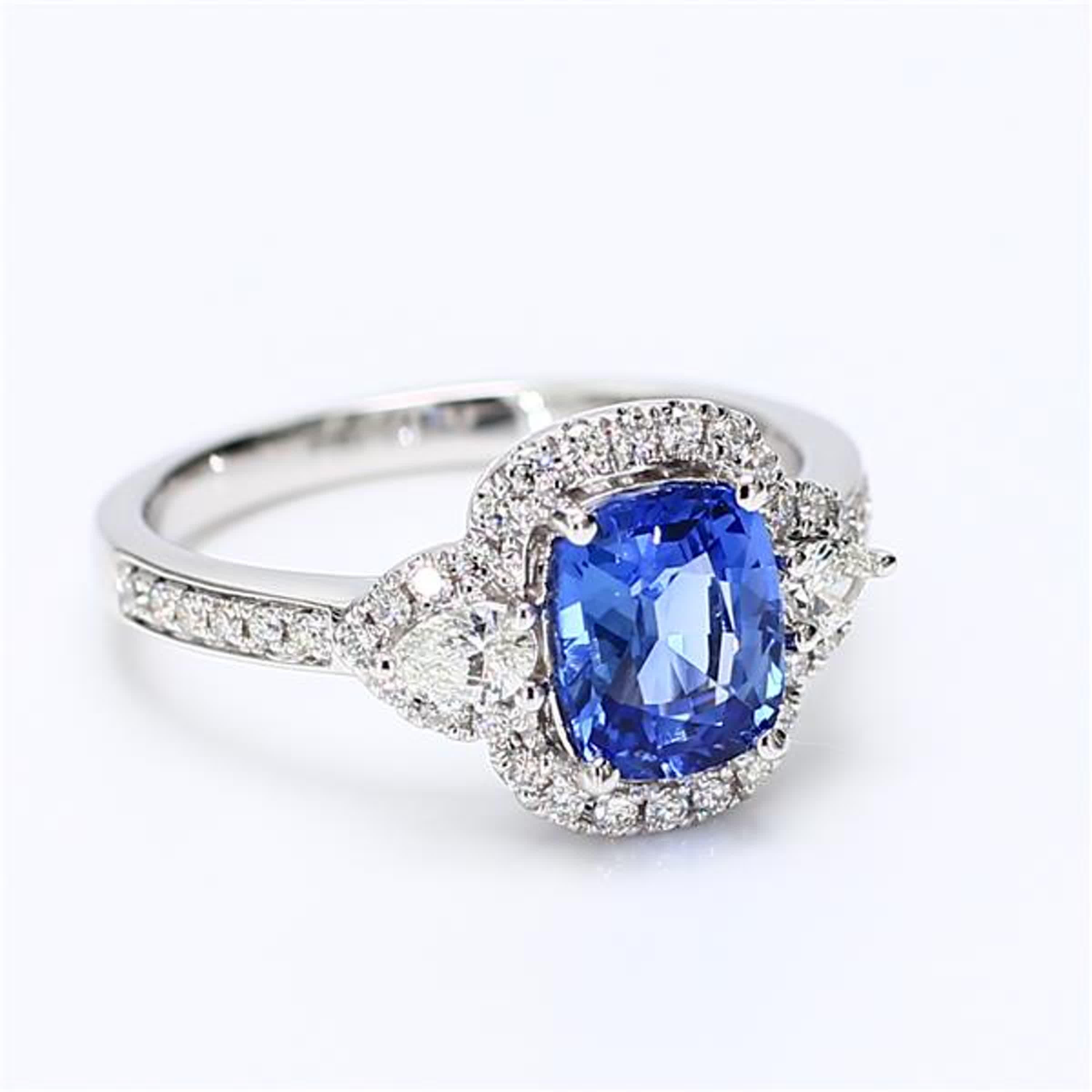 Natural Blue Cushion Sapphire and White Diamond 2.05 Carat TW Gold Cocktail Ring For Sale 1