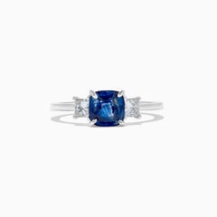 Natural Blue Cushion Sapphire and White Diamond 2.07 Carat TW Gold Cocktail Ring