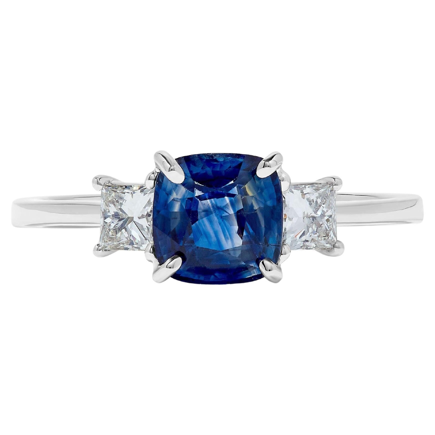 Natural Blue Cushion Sapphire and White Diamond 2.07 Carat TW Gold Cocktail Ring