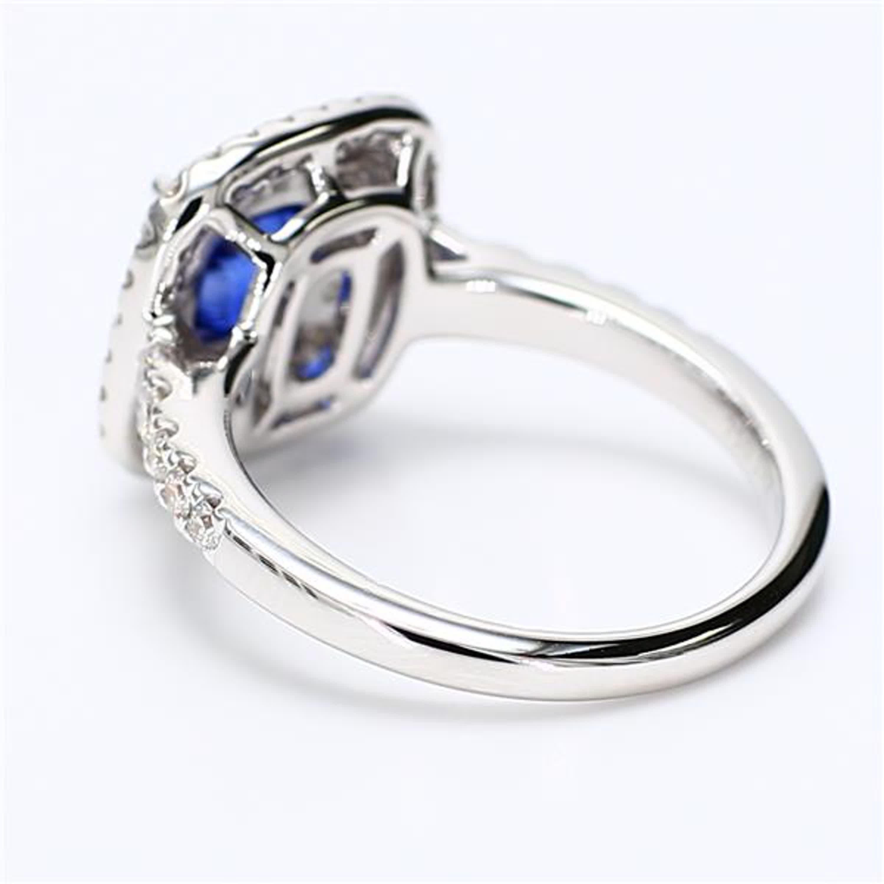 Cushion Cut Natural Blue Cushion Sapphire and White Diamond 2.30 Carat TW Gold Cocktail Ring For Sale