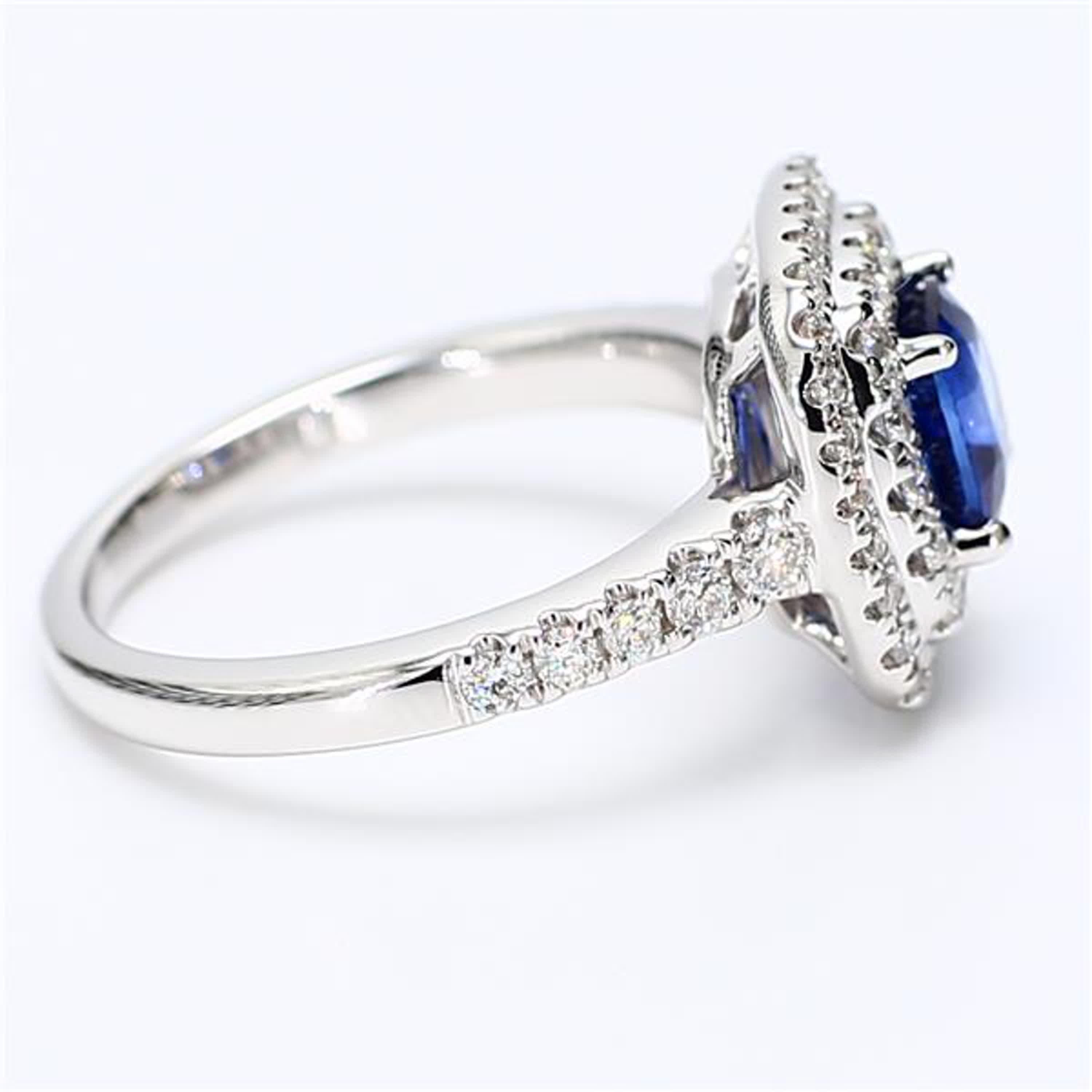 Women's Natural Blue Cushion Sapphire and White Diamond 2.30 Carat TW Gold Cocktail Ring For Sale