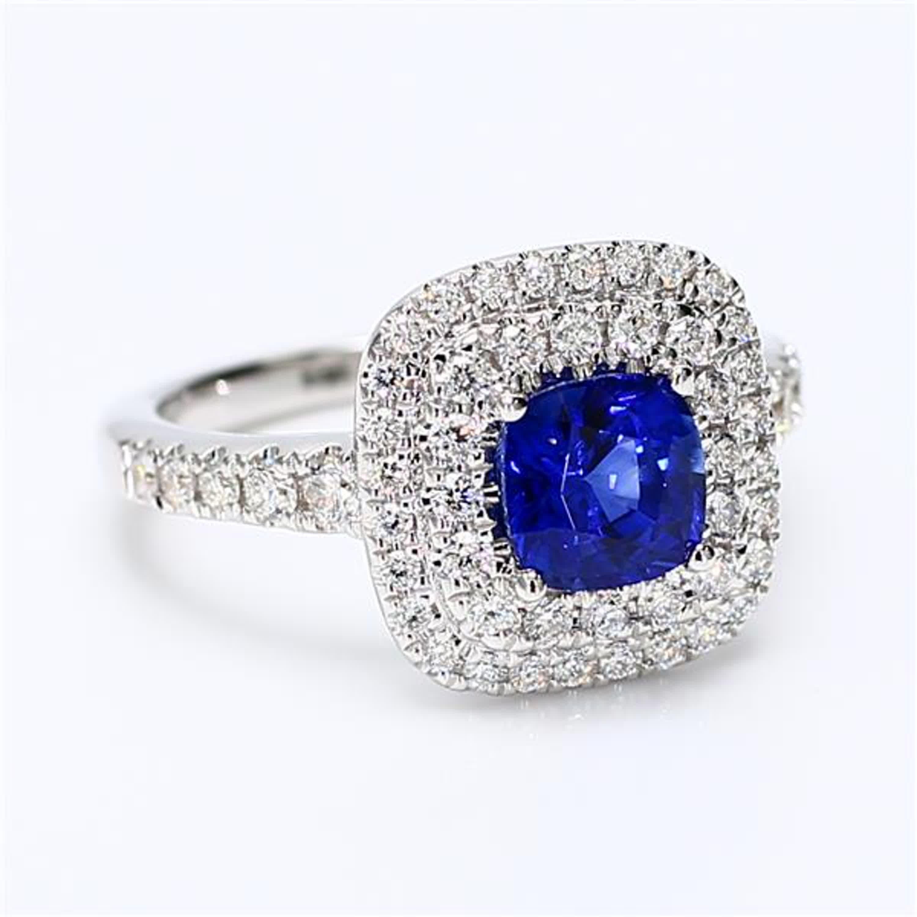 Natural Blue Cushion Sapphire and White Diamond 2.30 Carat TW Gold Cocktail Ring For Sale 1