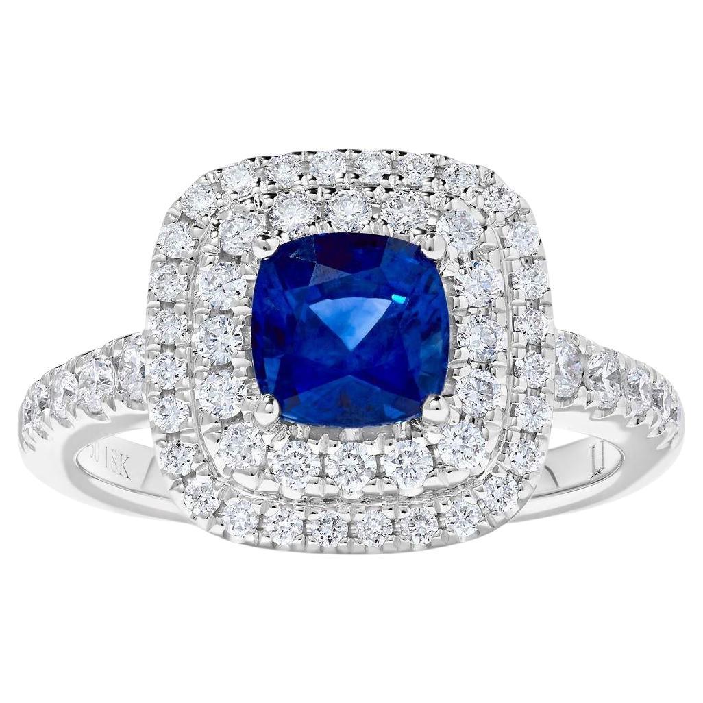 Natural Blue Cushion Sapphire and White Diamond 2.30 Carat TW Gold Cocktail Ring