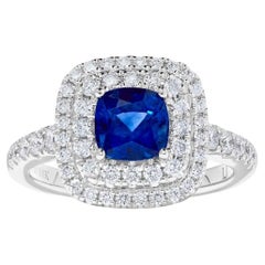Natural Blue Cushion Sapphire and White Diamond 2.30 Carat TW Gold Cocktail Ring