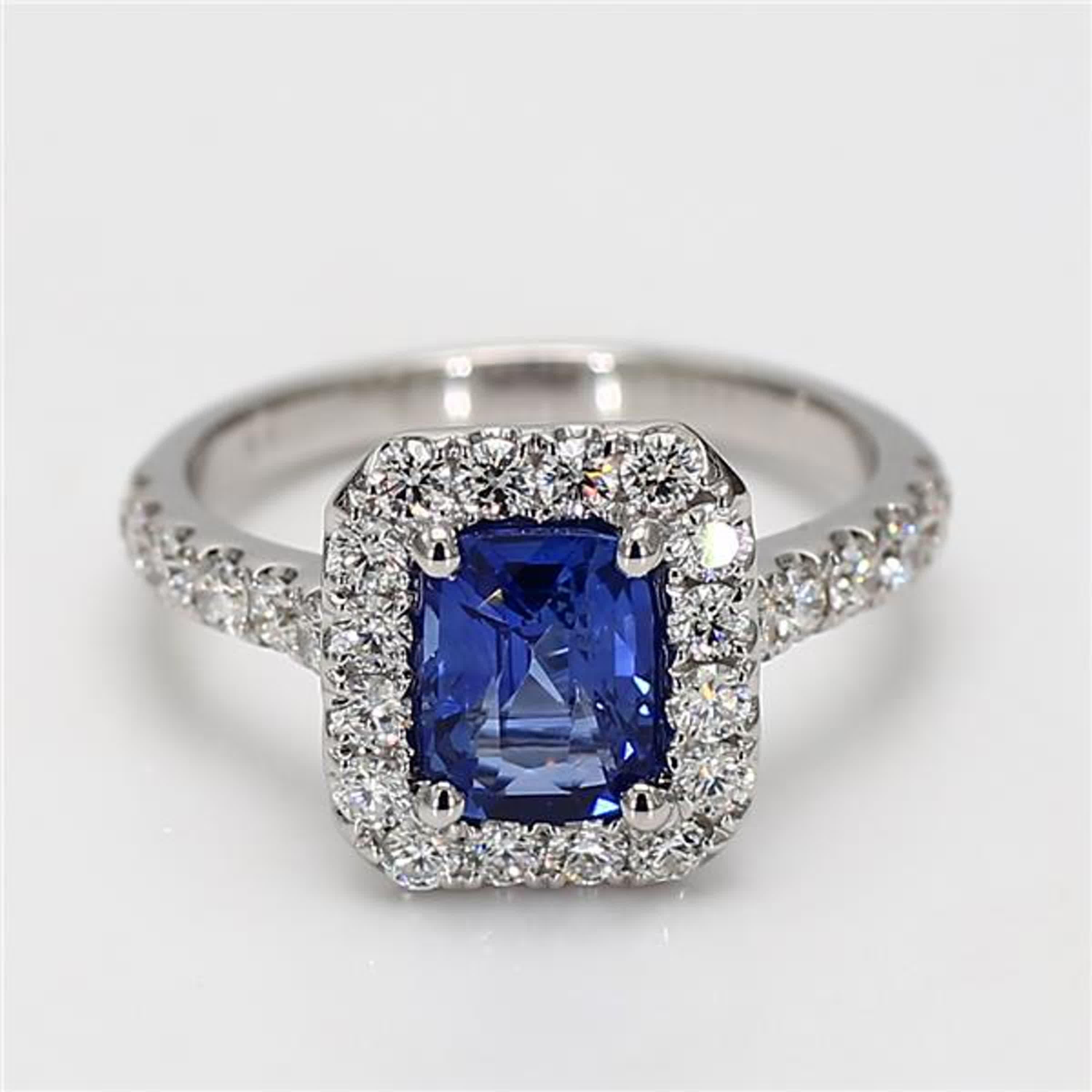 Contemporary Natural Blue Cushion Sapphire and White Diamond 2.33 Carat TW Gold Cocktail Ring For Sale