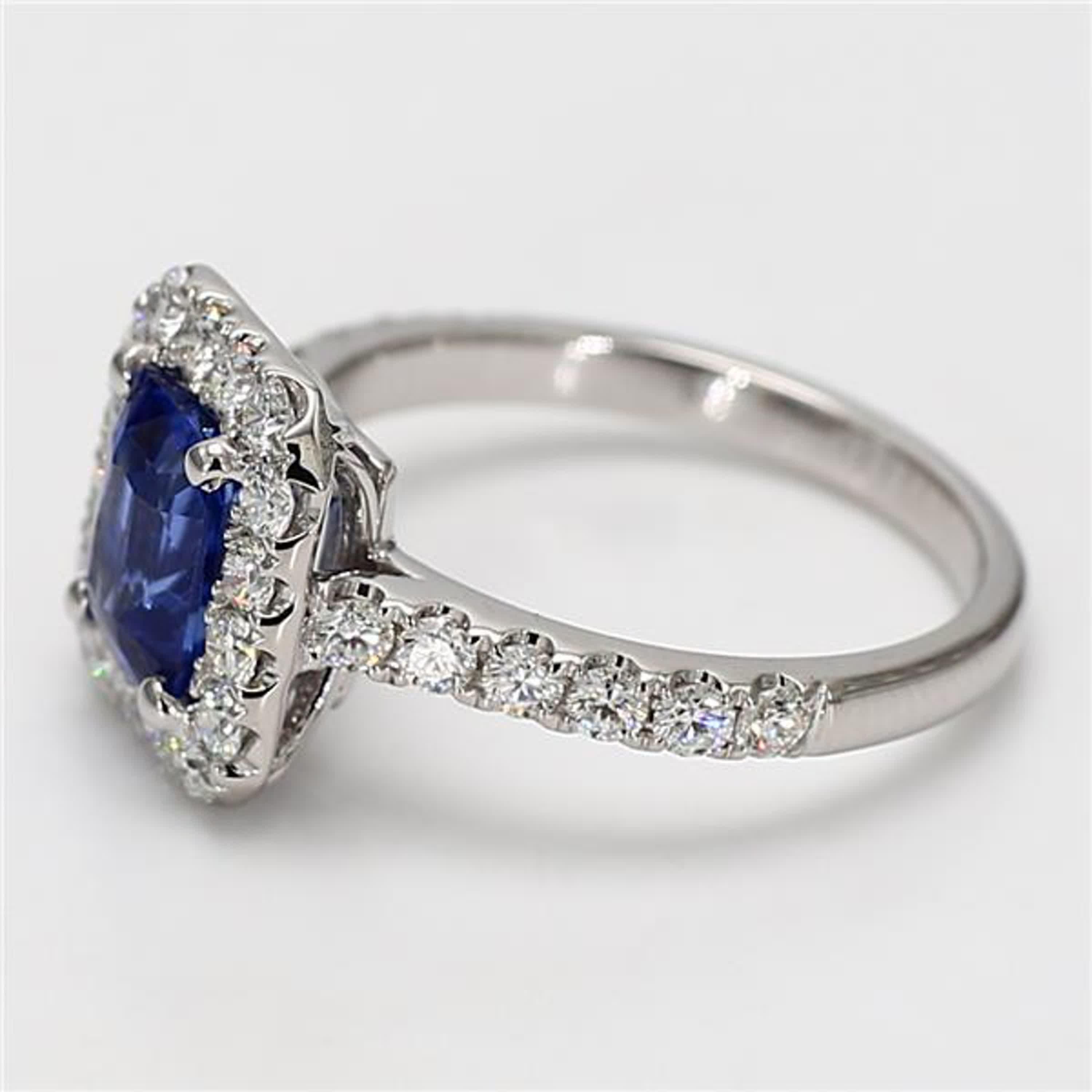 Cushion Cut Natural Blue Cushion Sapphire and White Diamond 2.33 Carat TW Gold Cocktail Ring For Sale