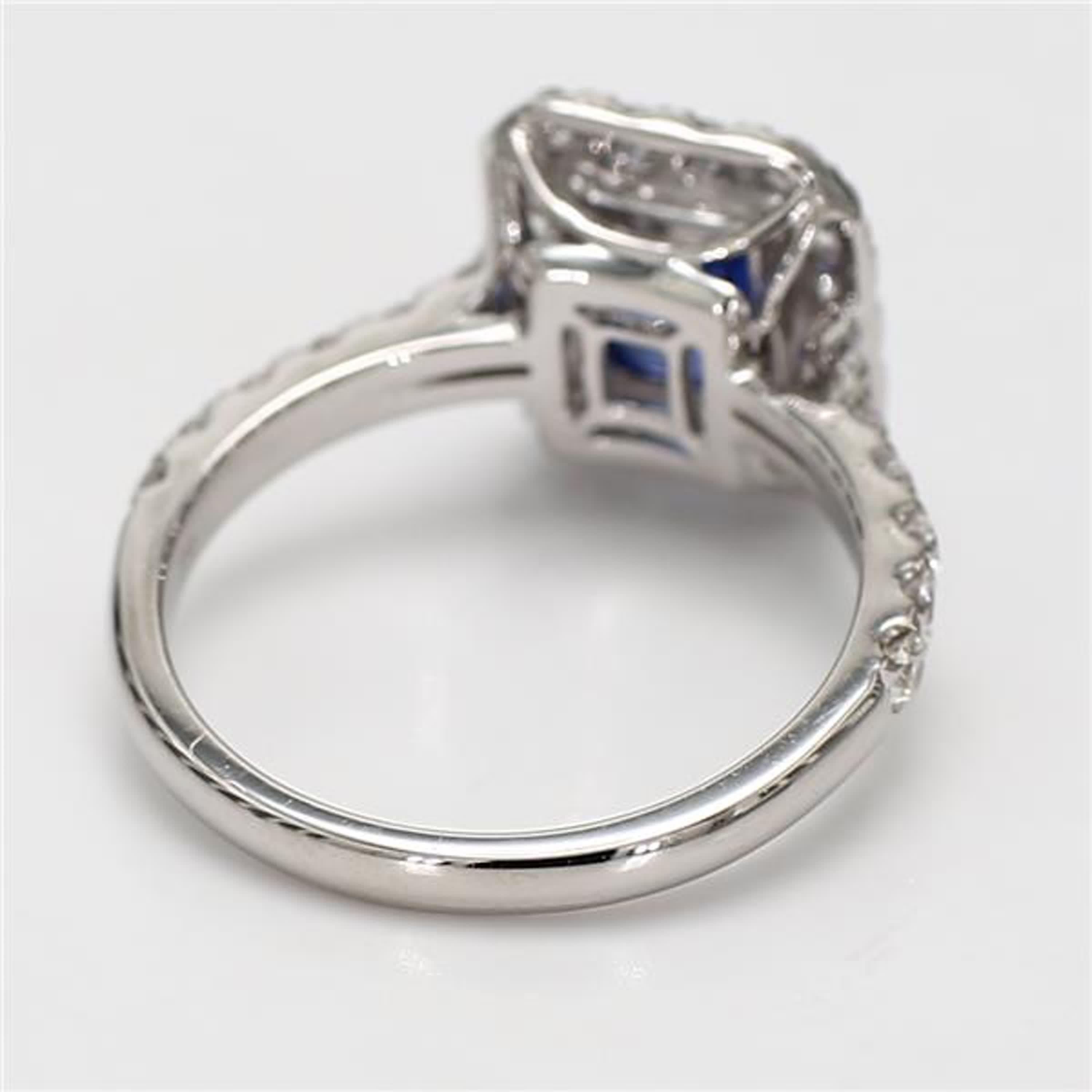 Women's Natural Blue Cushion Sapphire and White Diamond 2.33 Carat TW Gold Cocktail Ring For Sale