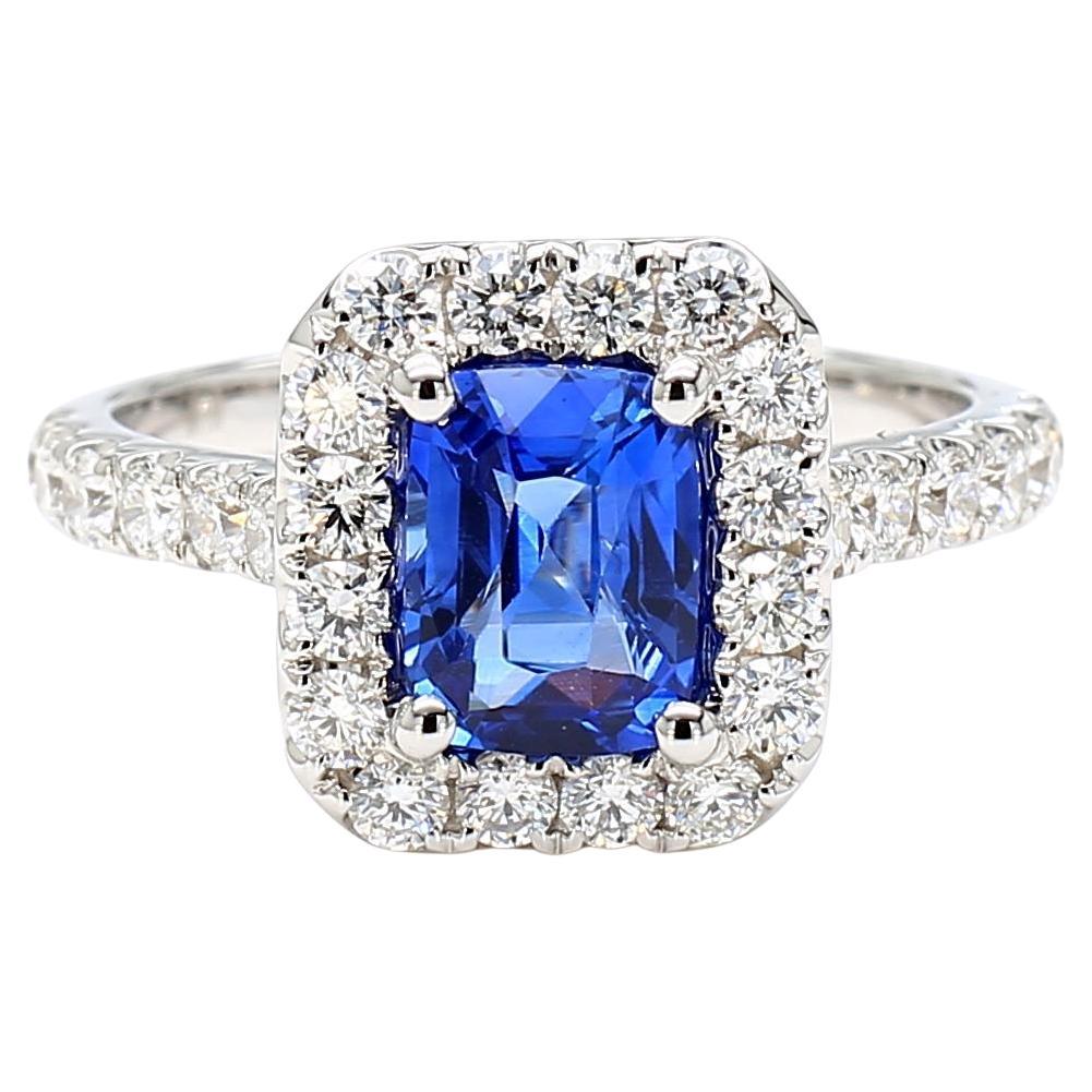 Natural Blue Cushion Sapphire and White Diamond 2.33 Carat TW Gold Cocktail Ring