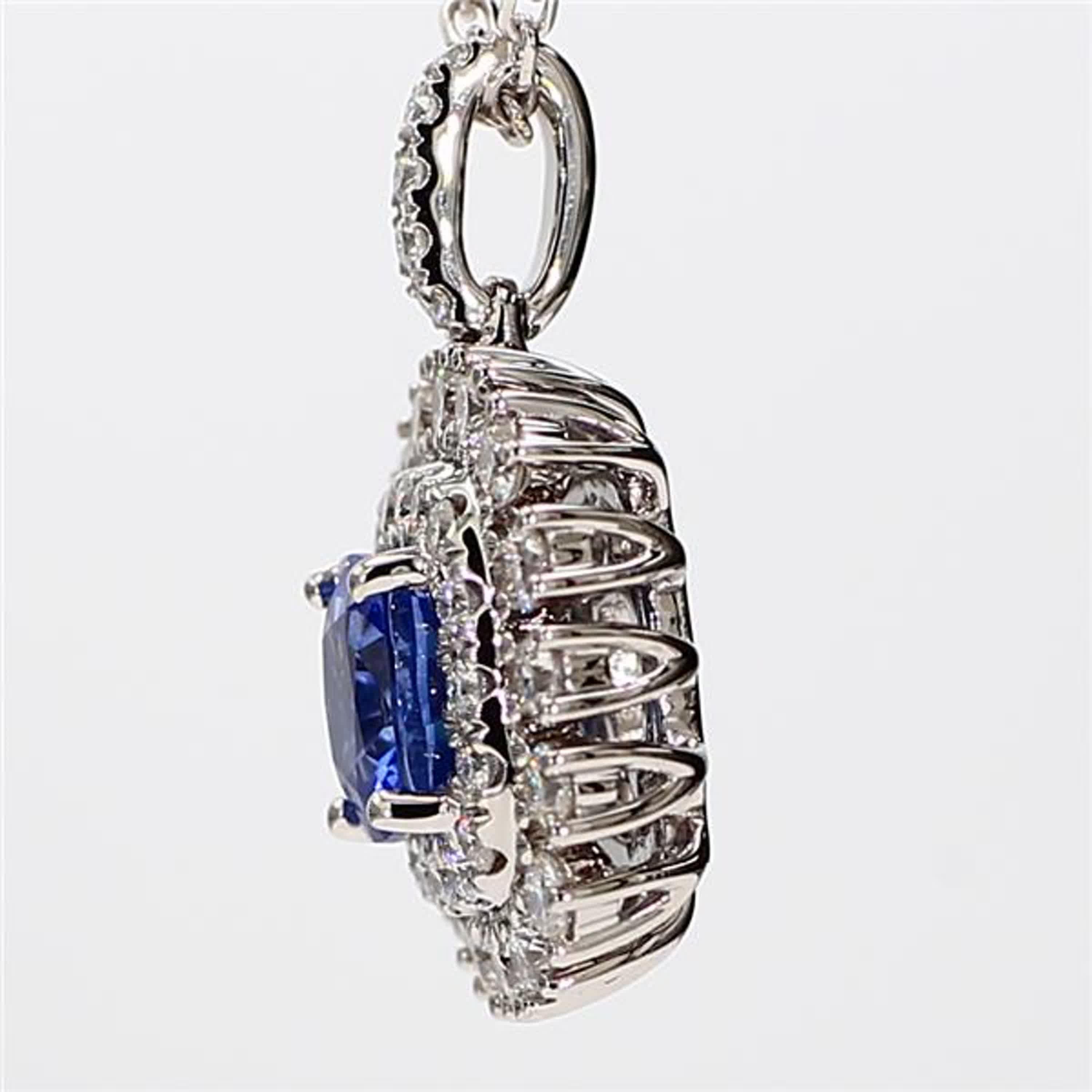 Contemporary Natural Blue Cushion Sapphire and White Diamond 2.33 Carat TW White Gold Pendant For Sale