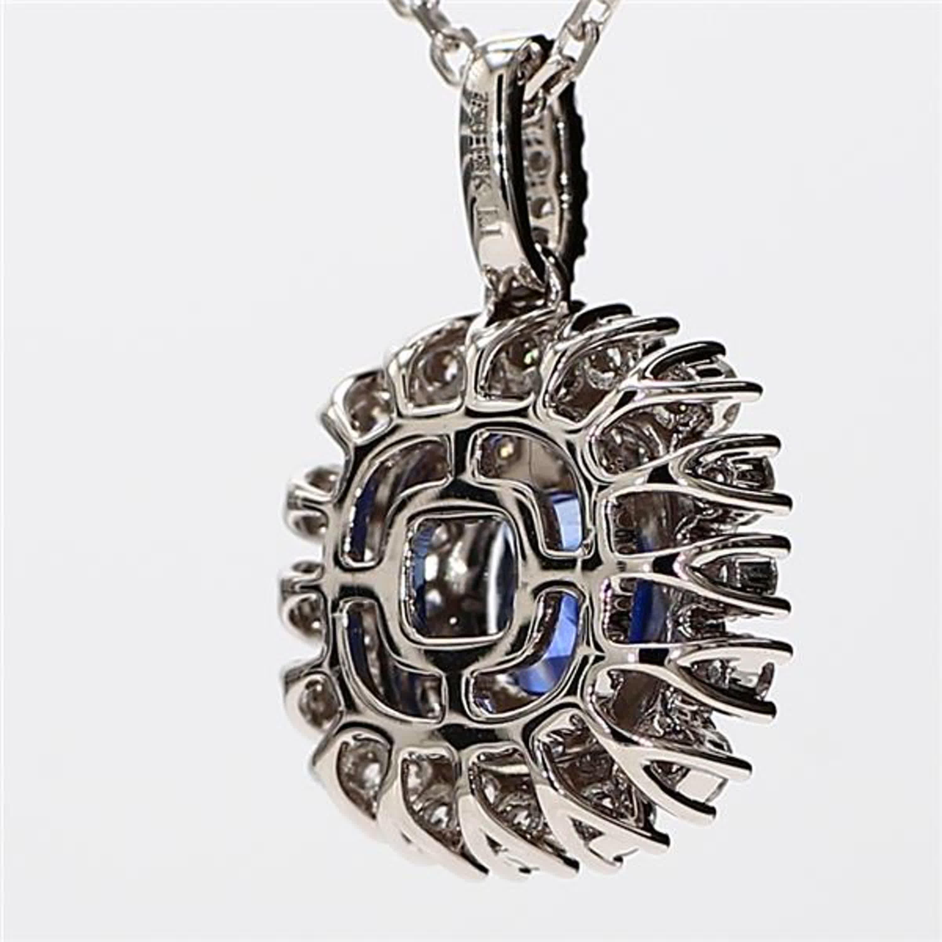 Natural Blue Cushion Sapphire and White Diamond 2.33 Carat TW White Gold Pendant In New Condition For Sale In New York, NY