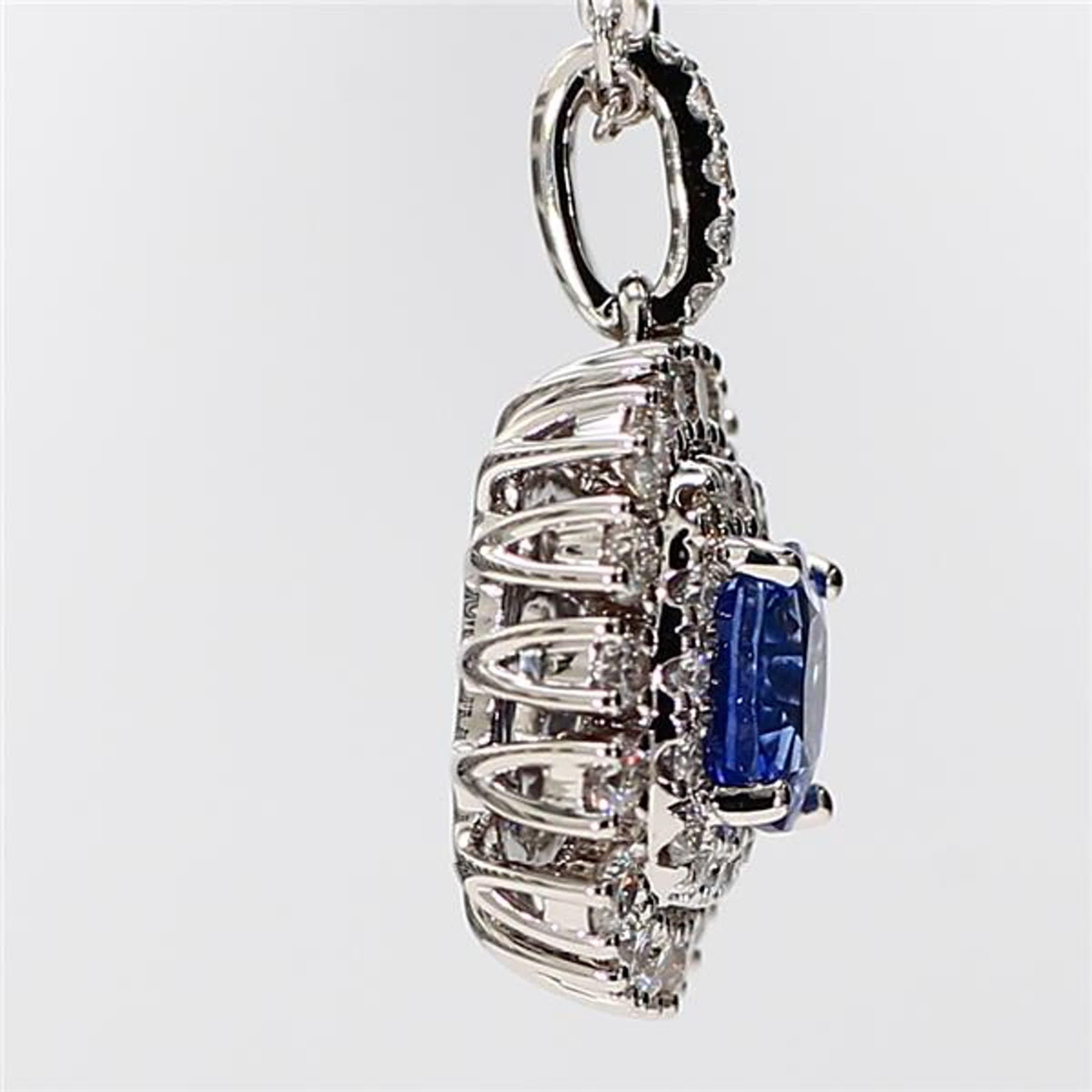 Women's Natural Blue Cushion Sapphire and White Diamond 2.33 Carat TW White Gold Pendant For Sale