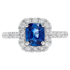 Natural Blue Cushion Sapphire and White Diamond 2.36 Carat TW Gold Cocktail Ring