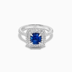 Natural Blue Cushion Sapphire and White Diamond 2.38 Carat TW White Gold Ring