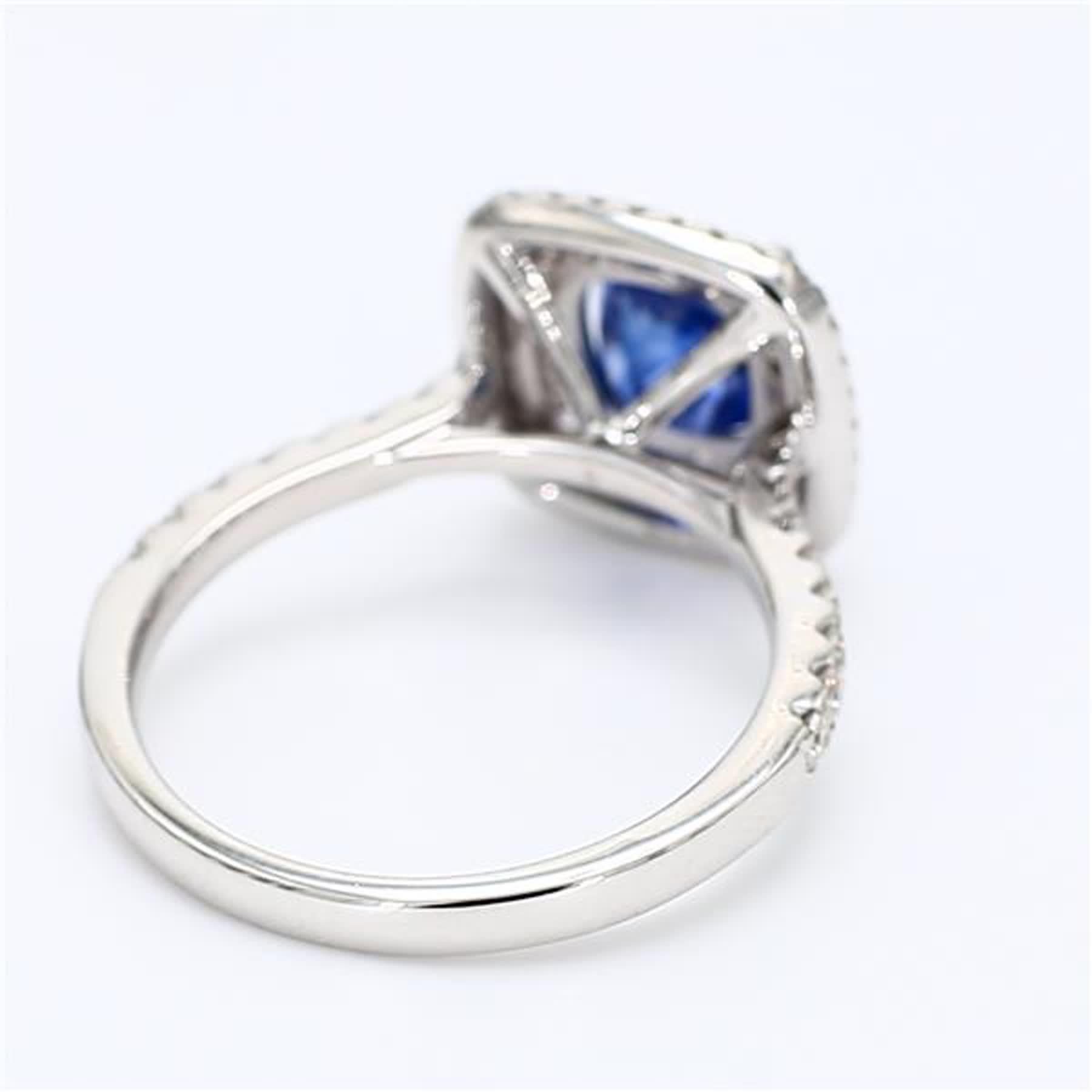 Natural Blue Cushion Sapphire and White Diamond 2.38 Carat TW White Gold Ring In New Condition For Sale In New York, NY