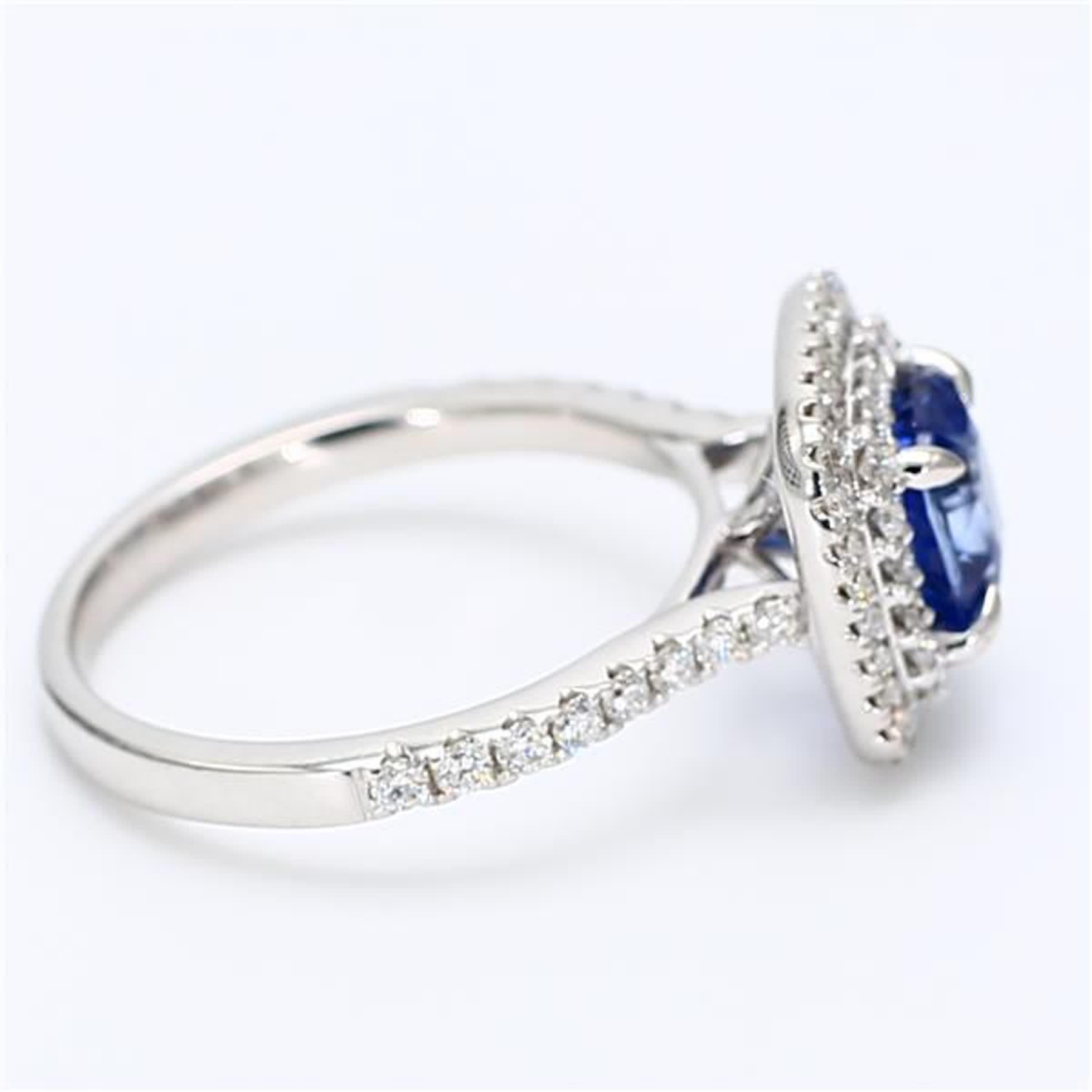 Women's Natural Blue Cushion Sapphire and White Diamond 2.38 Carat TW White Gold Ring For Sale
