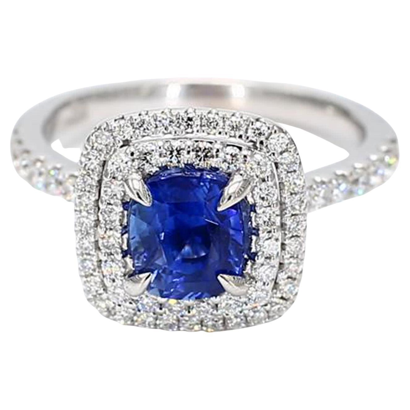 Natural Blue Cushion Sapphire and White Diamond 2.38 Carat TW White Gold Ring For Sale 2