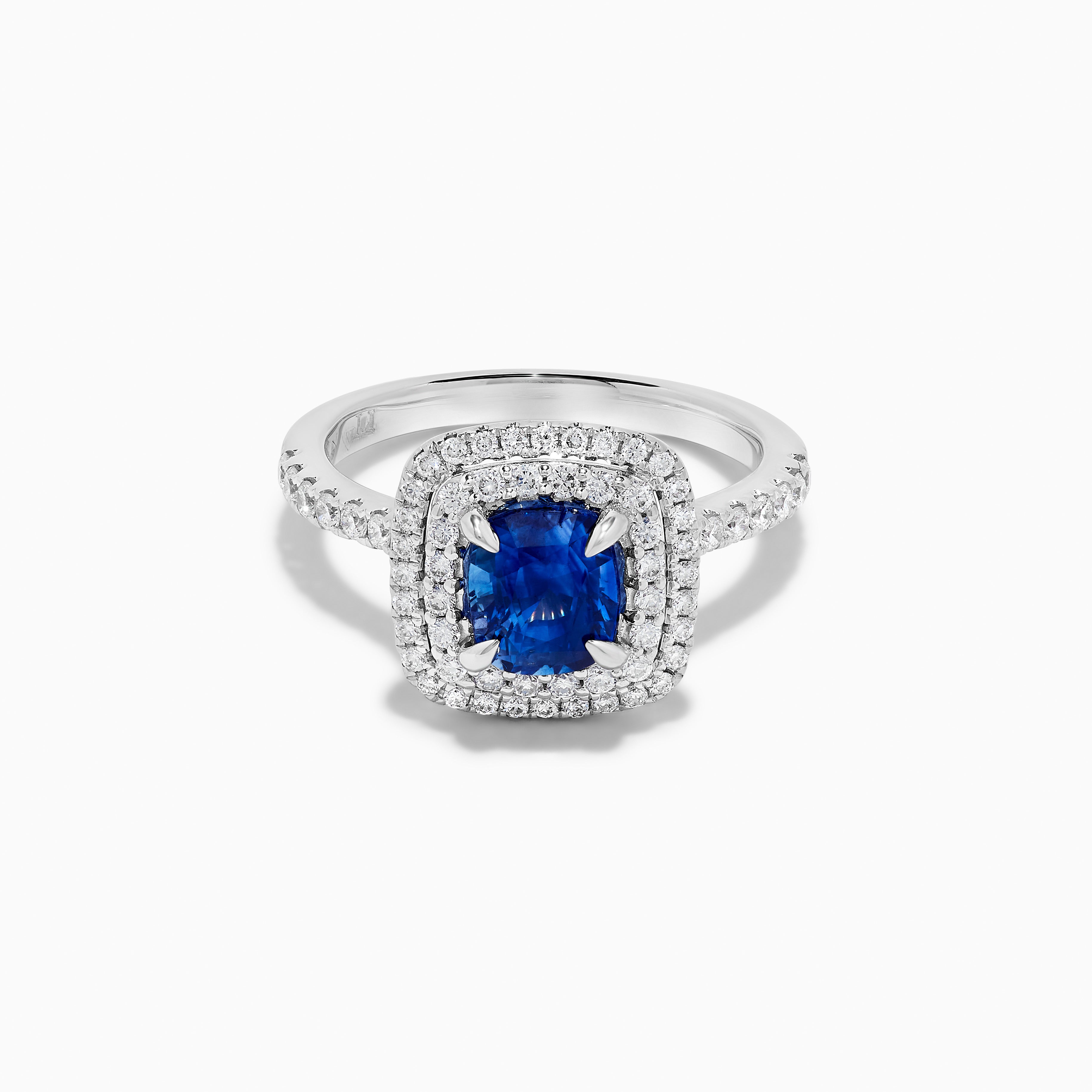 Natural Blue Cushion Sapphire and White Diamond 2.38 Carat TW White Gold Ring