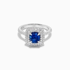 Ring aus Weißgold mit natürlichem blauem Saphir im Kissenschliff und weißem Diamant 2,38 Karat