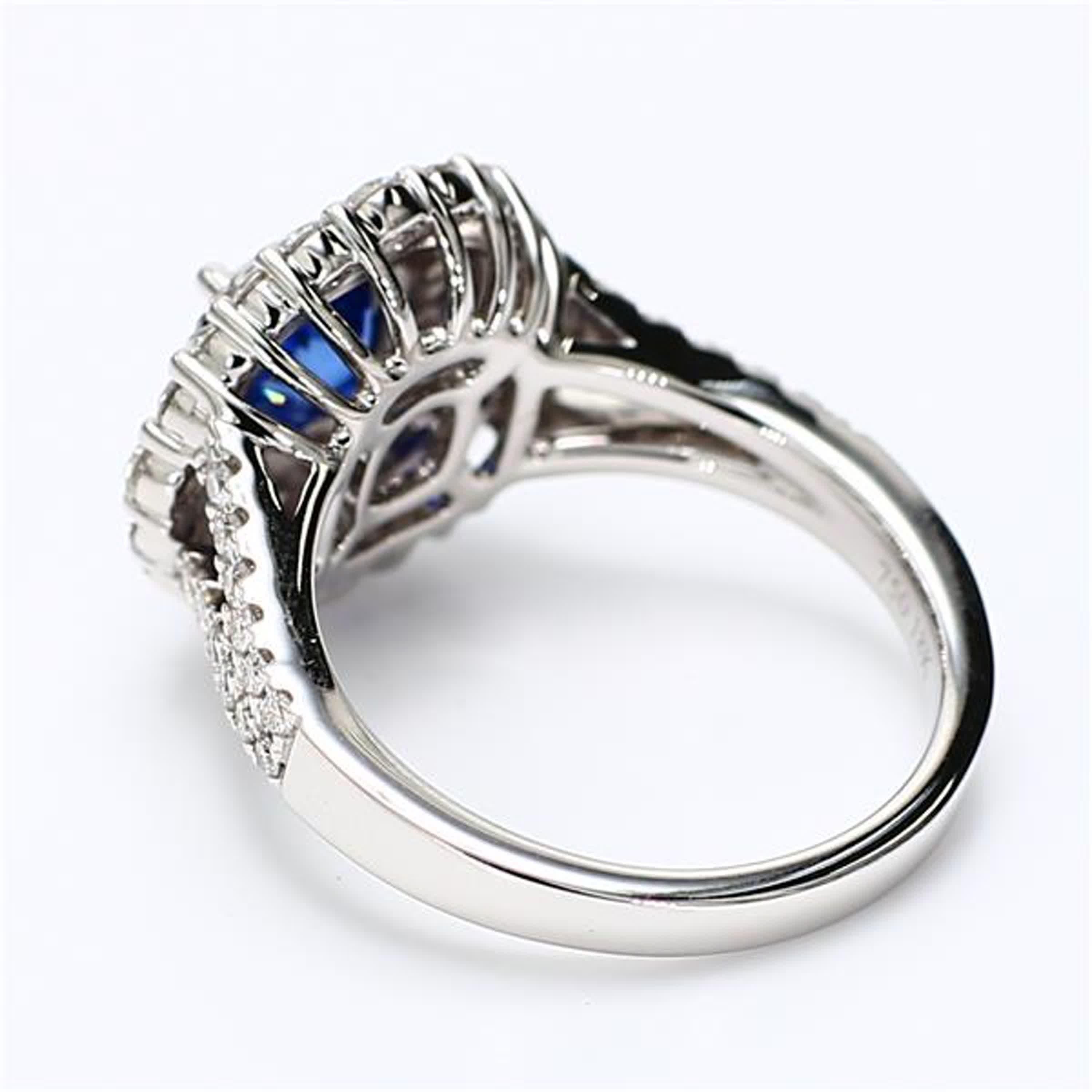 Cushion Cut Natural Blue Cushion Sapphire and White Diamond 2.40 Carat TW Gold Cocktail Ring For Sale