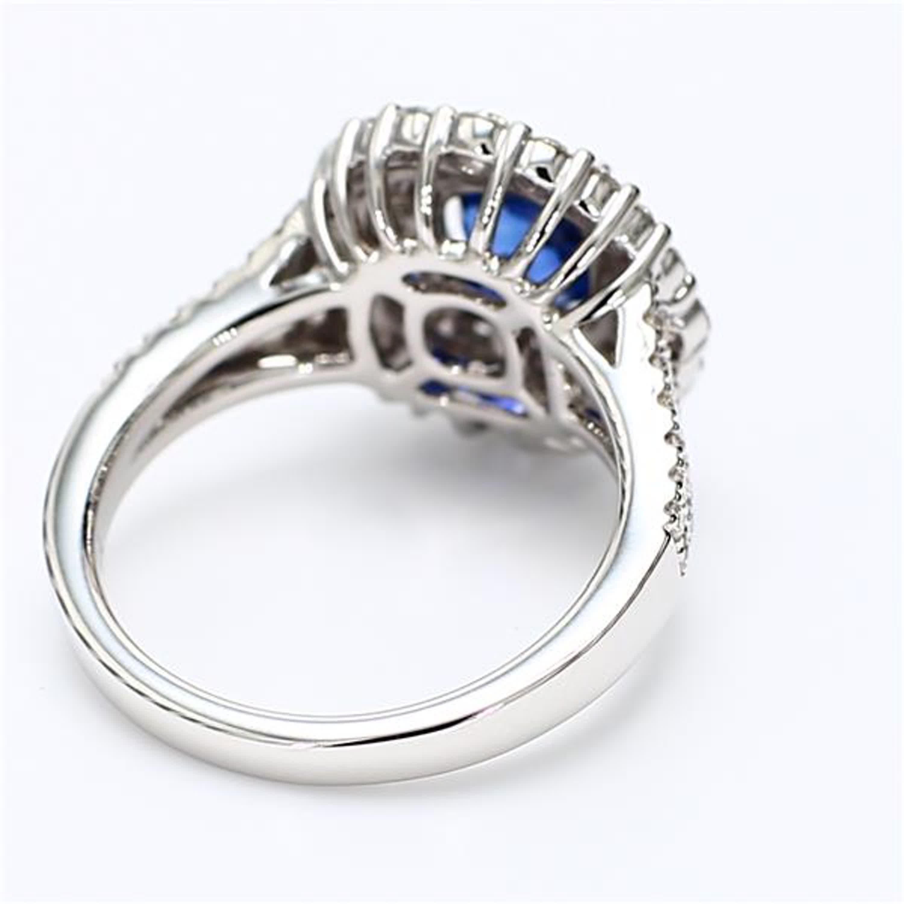 Natural Blue Cushion Sapphire and White Diamond 2.40 Carat TW Gold Cocktail Ring In New Condition For Sale In New York, NY