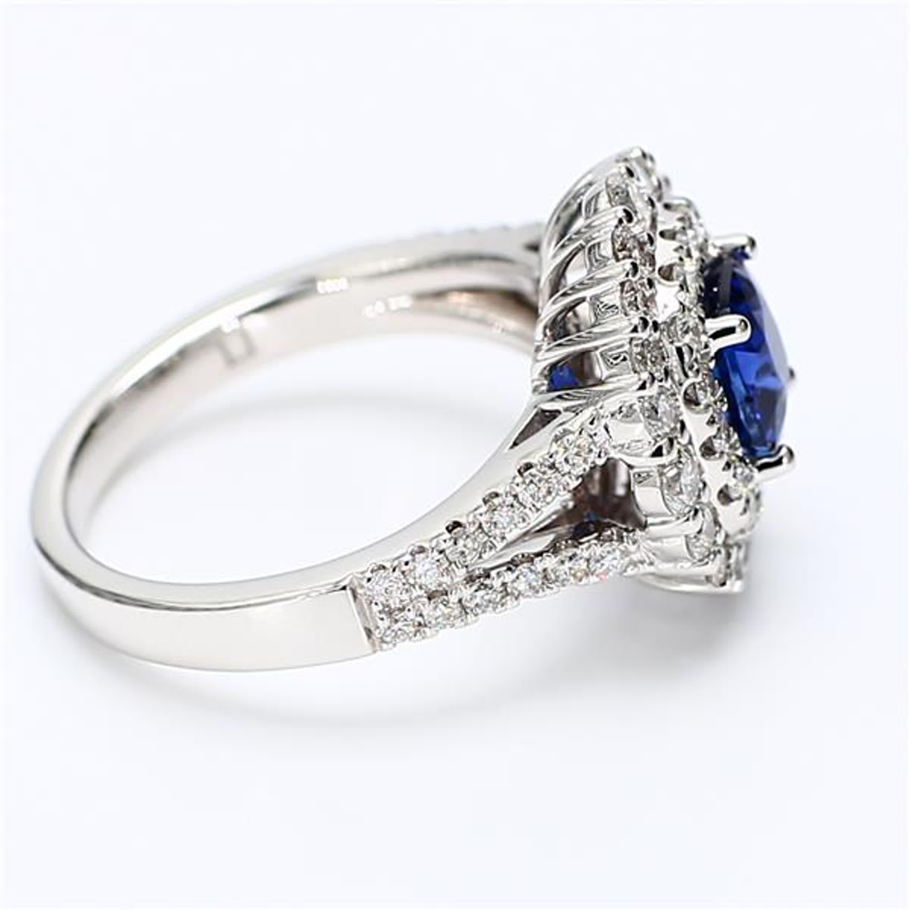 Women's Natural Blue Cushion Sapphire and White Diamond 2.40 Carat TW Gold Cocktail Ring For Sale