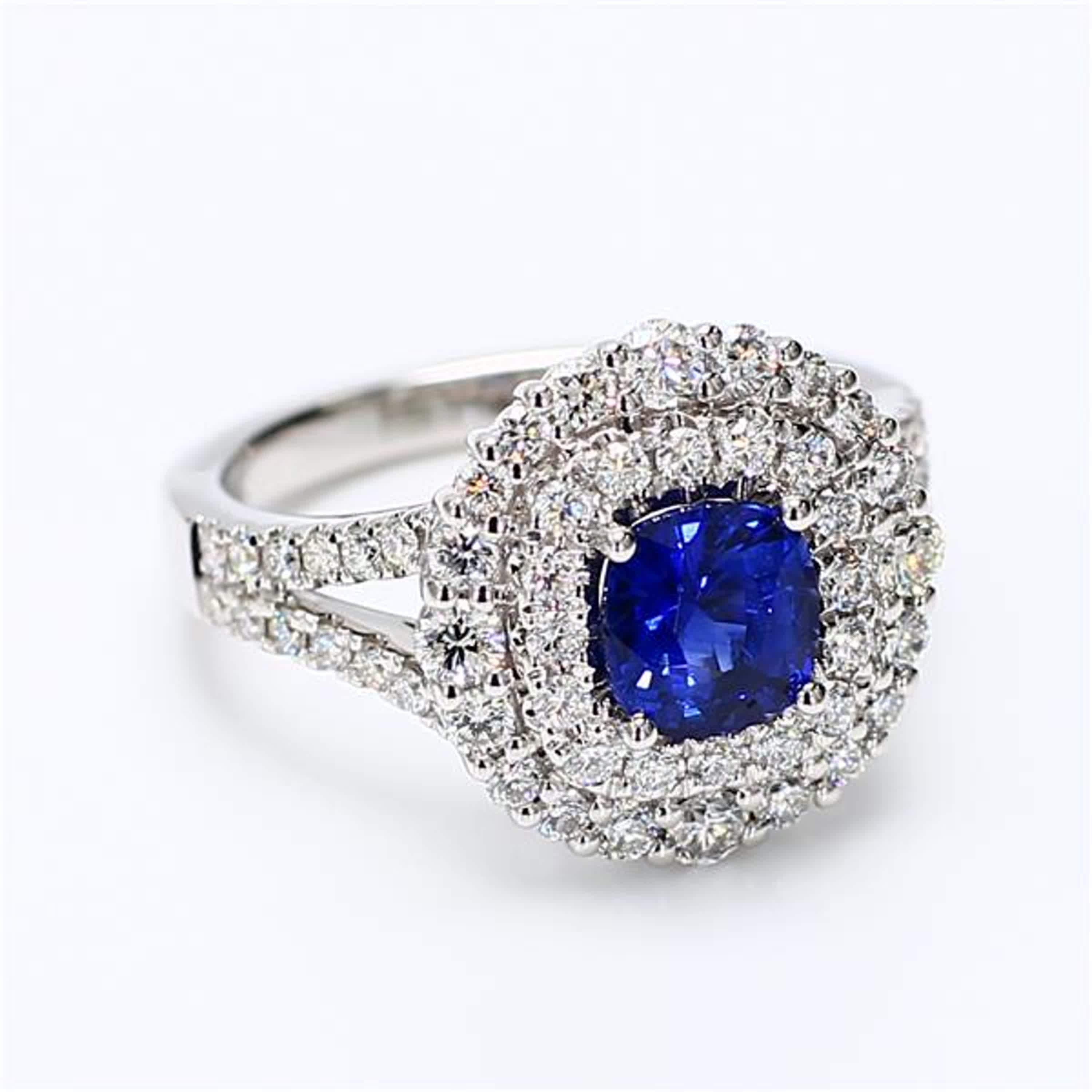 Natural Blue Cushion Sapphire and White Diamond 2.40 Carat TW Gold Cocktail Ring For Sale 1