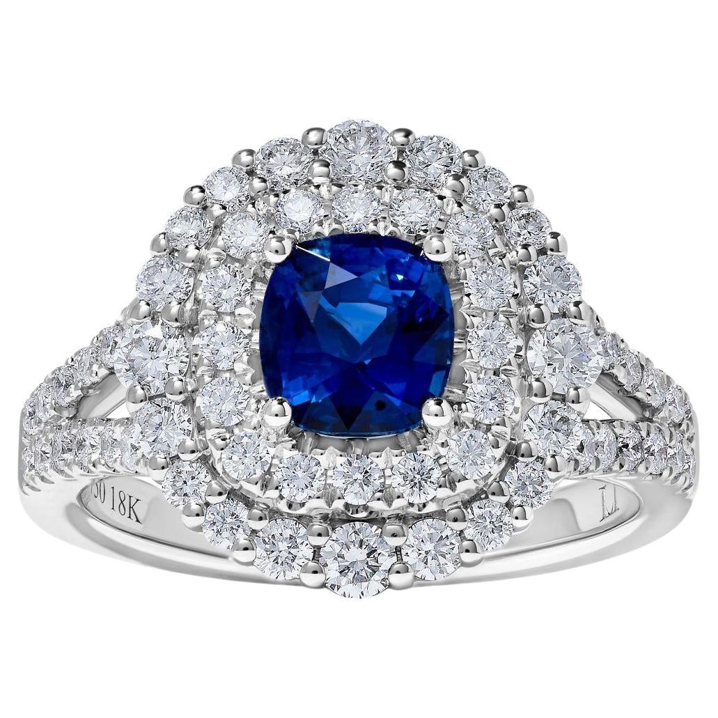 Natural Blue Cushion Sapphire and White Diamond 2.40 Carat TW Gold Cocktail Ring