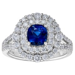 Natural Blue Cushion Sapphire and White Diamond 2.40 Carat TW Gold Cocktail Ring