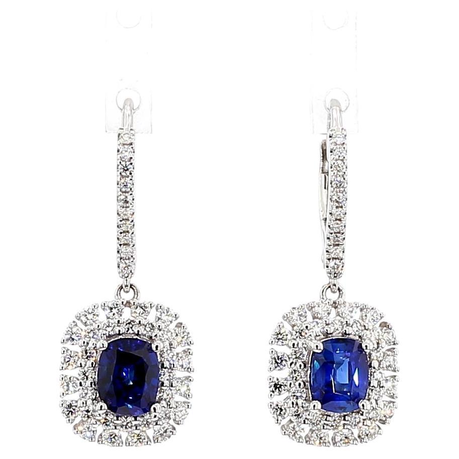 Orecchini a goccia in oro con zaffiro blu naturale e diamante bianco da 2,53 carati TW in vendita