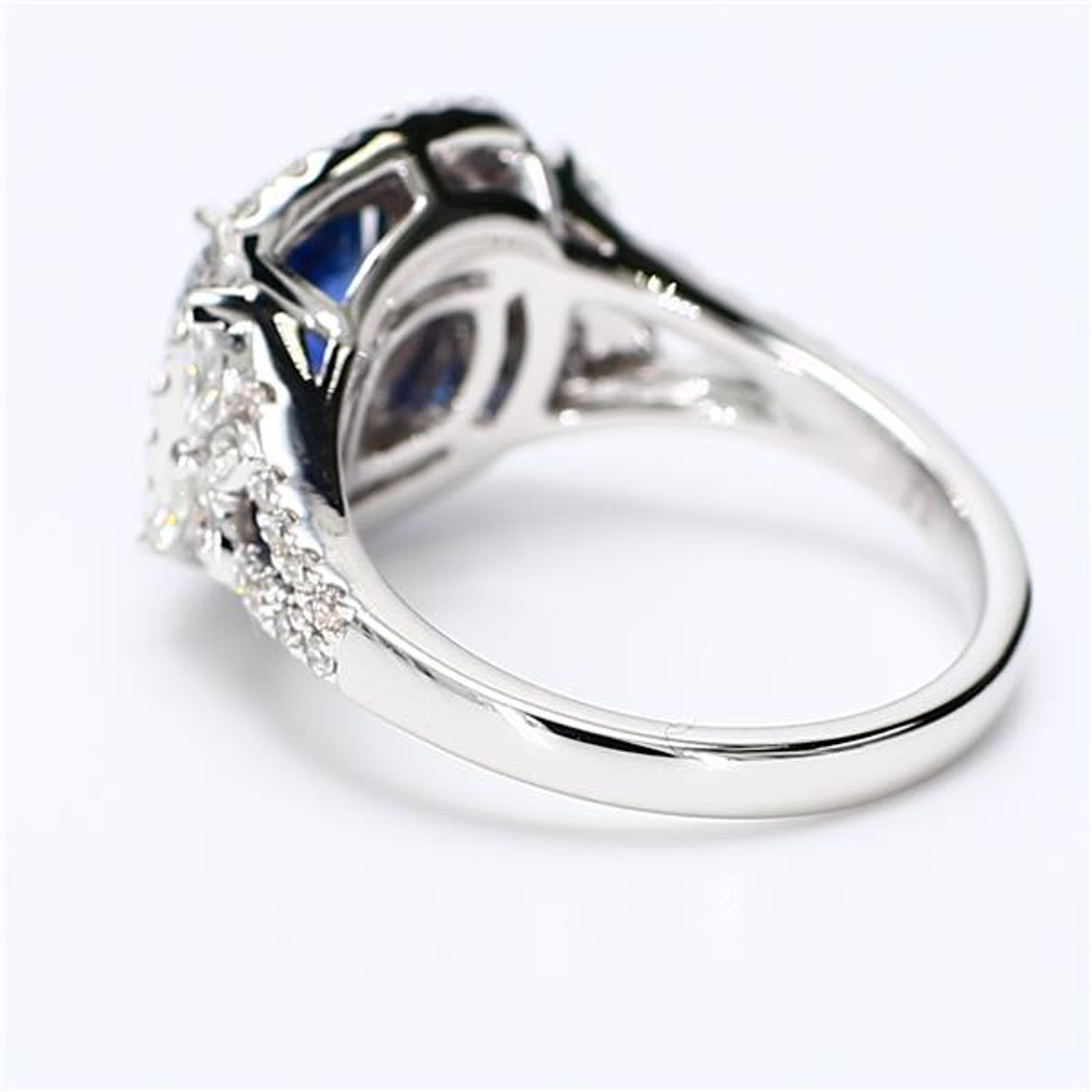 Cushion Cut Natural Blue Cushion Sapphire and White Diamond 2.60 Carat TW Gold Cocktail Ring For Sale