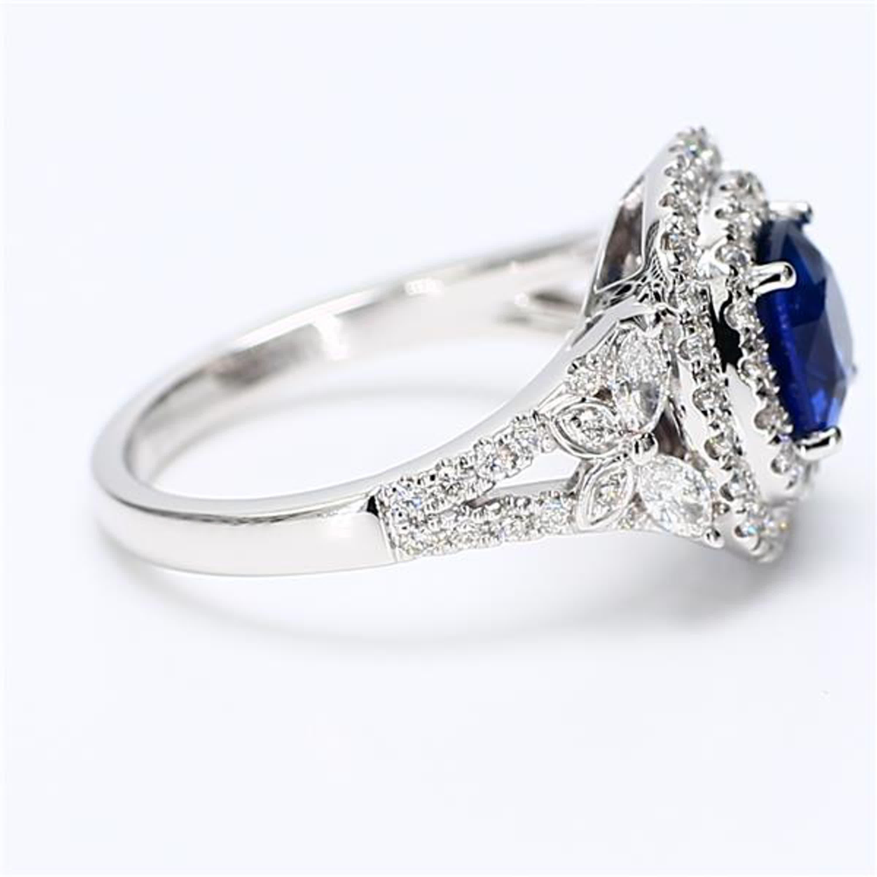 Women's Natural Blue Cushion Sapphire and White Diamond 2.60 Carat TW Gold Cocktail Ring For Sale