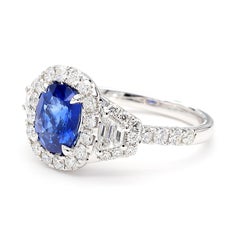 Natural Blue Cushion Sapphire and White Diamond 3.01 Carat TW Gold Cocktail Ring